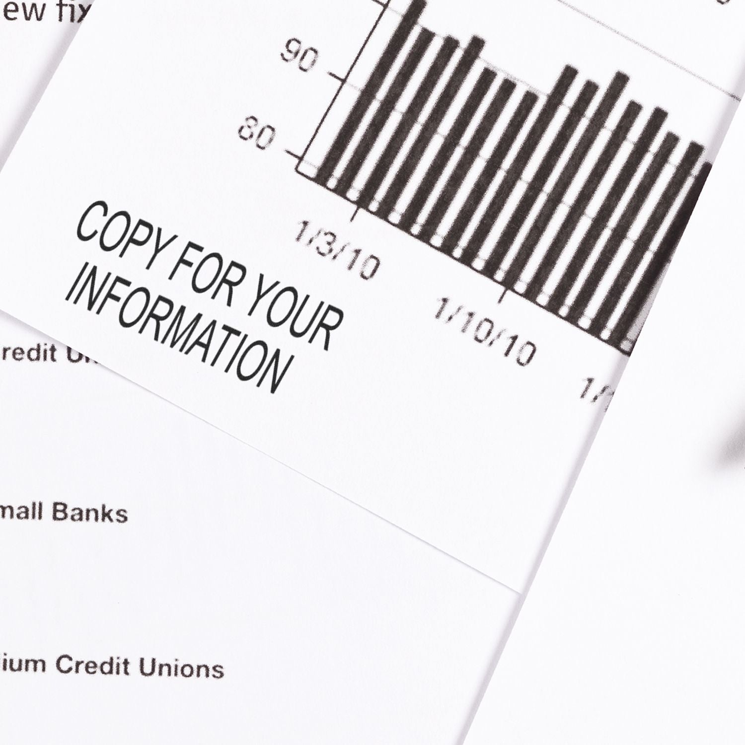 Large Pre-Inked Copy For Your Information Stamp on a document with a bar graph, highlighting important information.