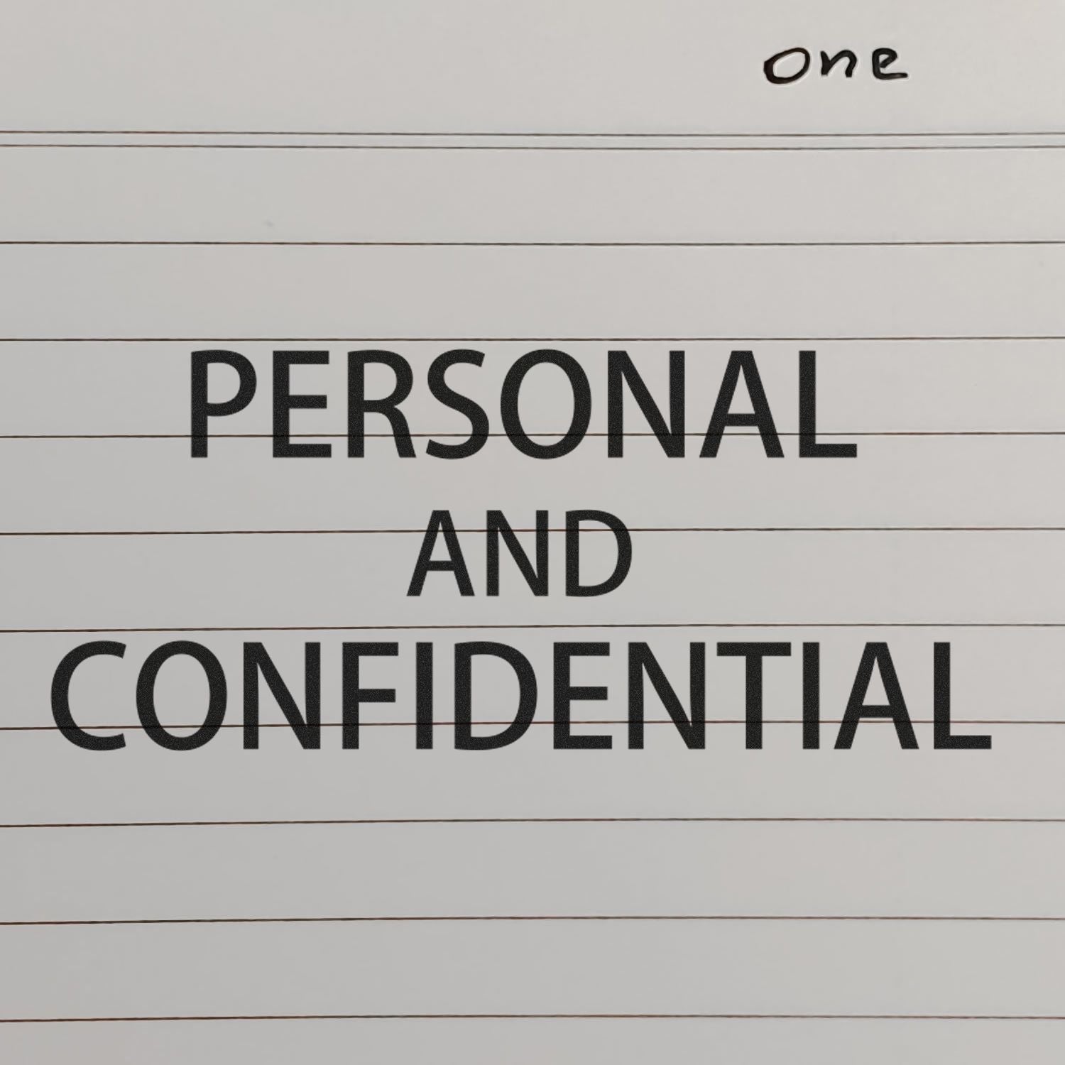 Image of a Large Pre-Inked Personal Confidential Stamp imprint on lined paper, displaying the text PERSONAL AND CONFIDENTIAL in bold black letters.