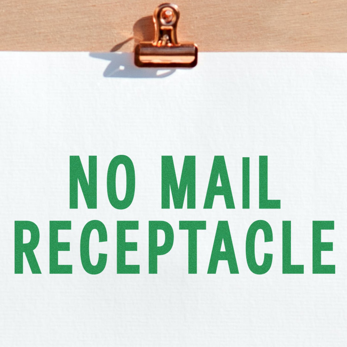 Large Pre-Inked No Mail Receptacle Stamp In Use