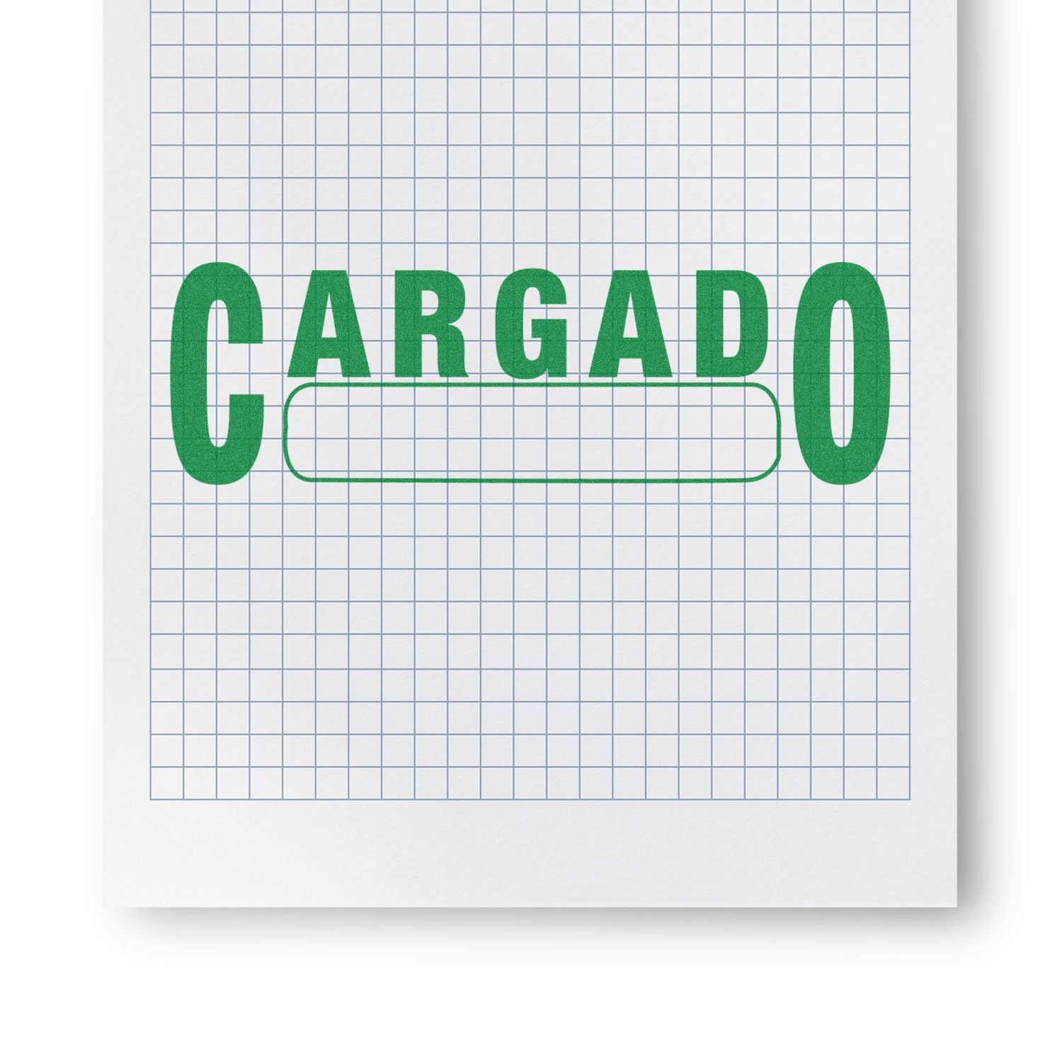 Green CARGADO imprint on graph paper from the Large Self Inking Cargado Stamp, with a blank space for customization.