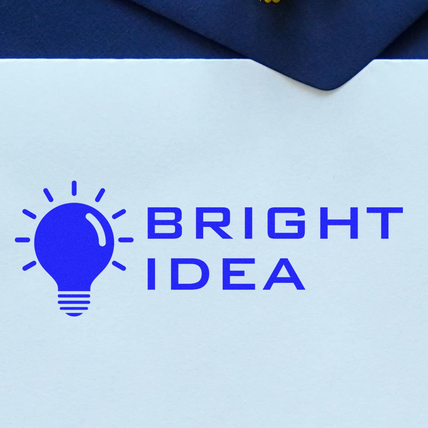 Large Pre-Inked Bright Idea Stamp with a blue light bulb icon and Bright Idea text on a white background.