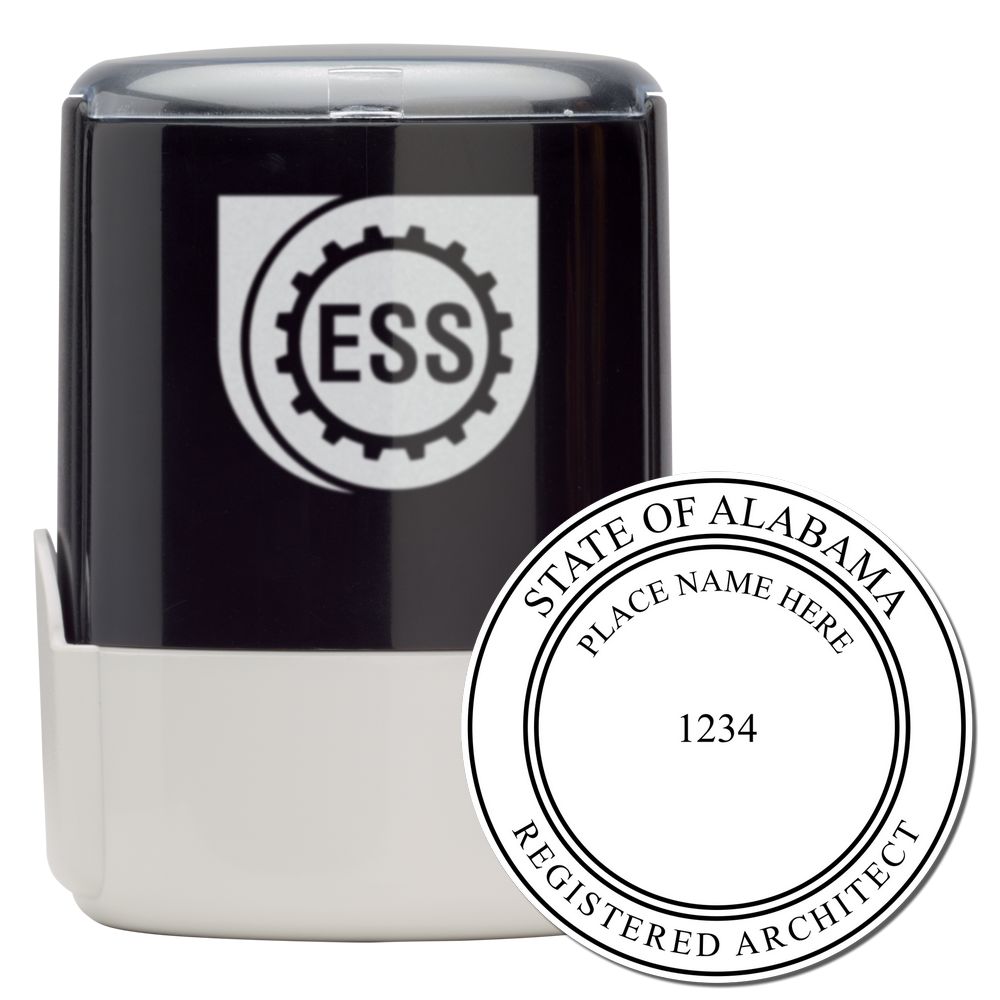 Self Inking Alabama Architect Stamp with a black and white design, featuring a circular seal for registered architects in Alabama.