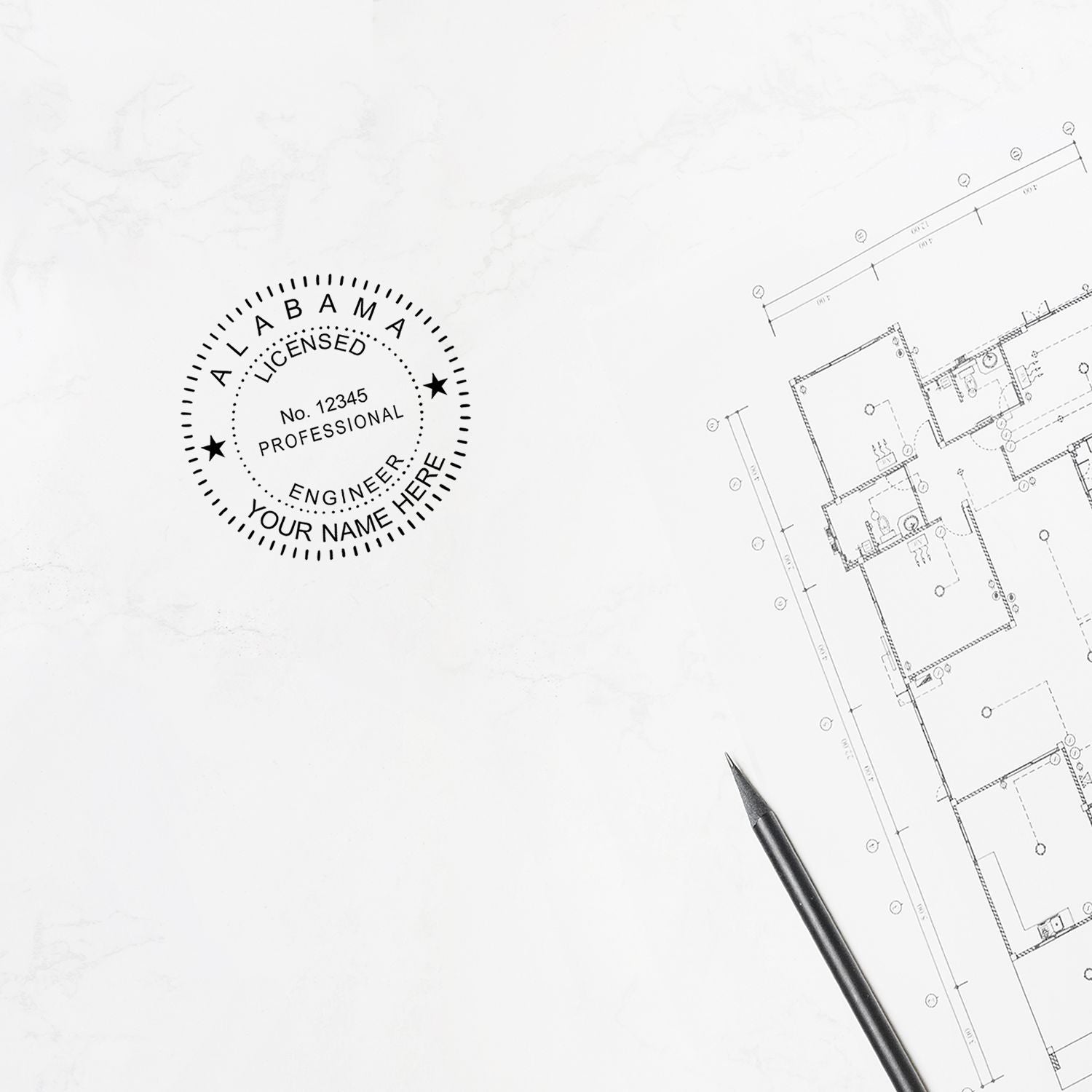 Digital Alabama PE Stamp and Electronic Seal for Alabama Engineer in use photo showing a stamped imprint of the Digital Alabama PE Stamp and Electronic Seal for Alabama Engineer