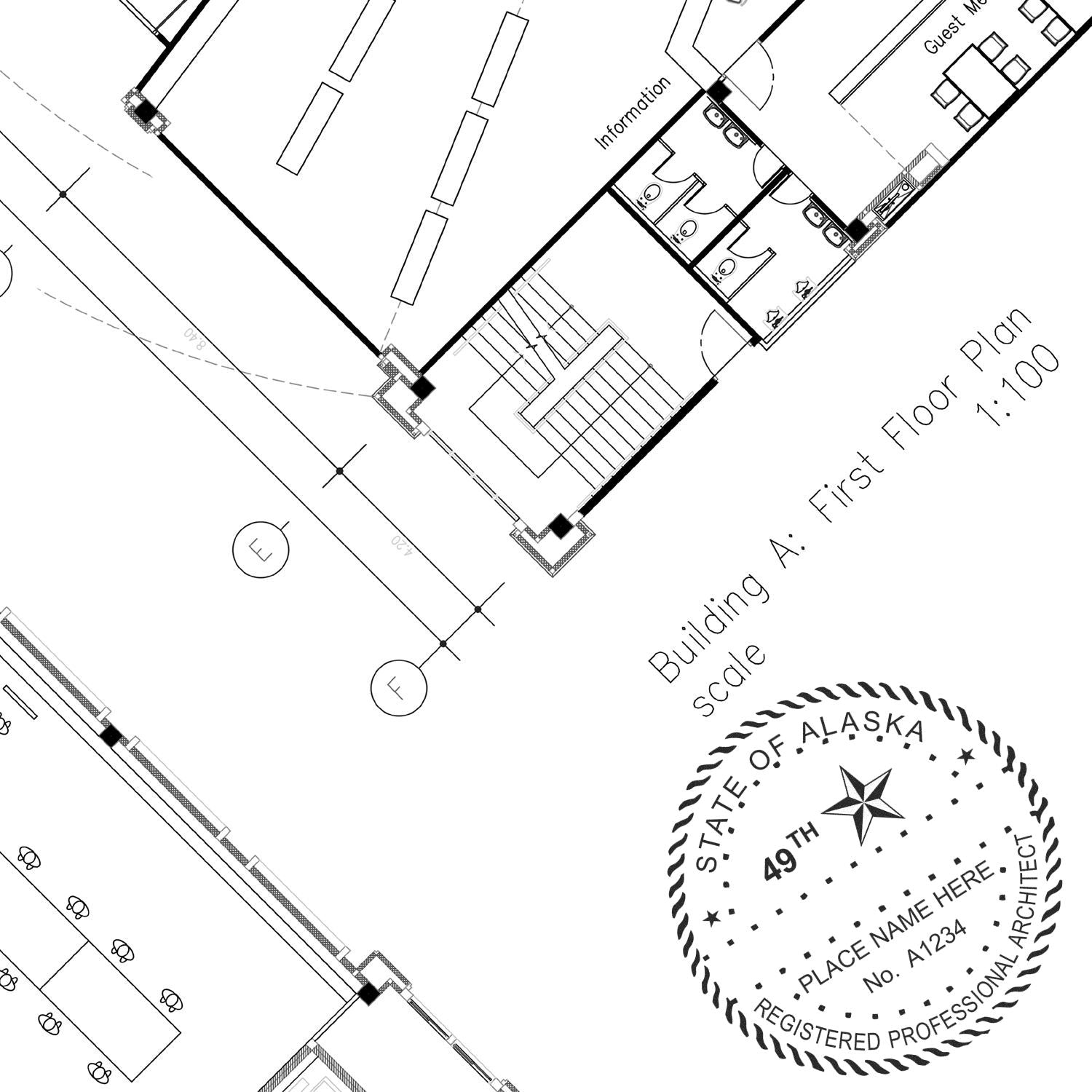 Architectural floor plan with a Digital Alaska Architect Stamp, Electronic Seal for Alaska Architect, displayed in the lower right corner.