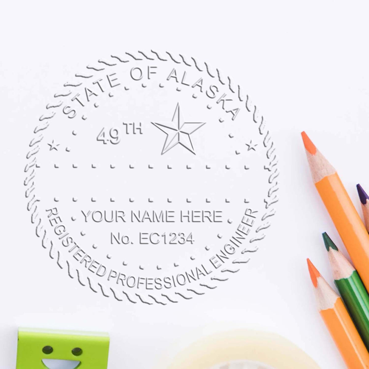 The Gift Alaska Engineer Seal stamp impression comes to life with a crisp, detailed image stamped on paper - showcasing true professional quality.