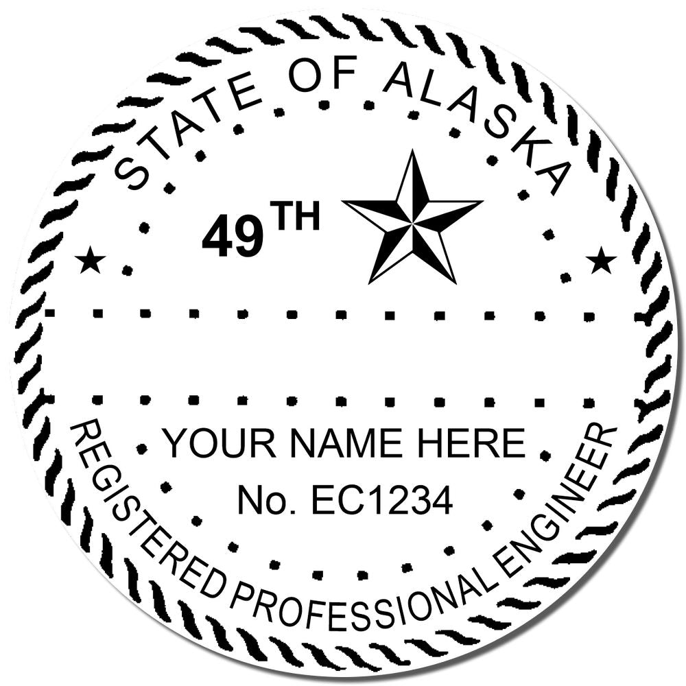 An alternative view of the Digital Alaska PE Stamp and Electronic Seal for Alaska Engineer stamped on a sheet of paper showing the image in use