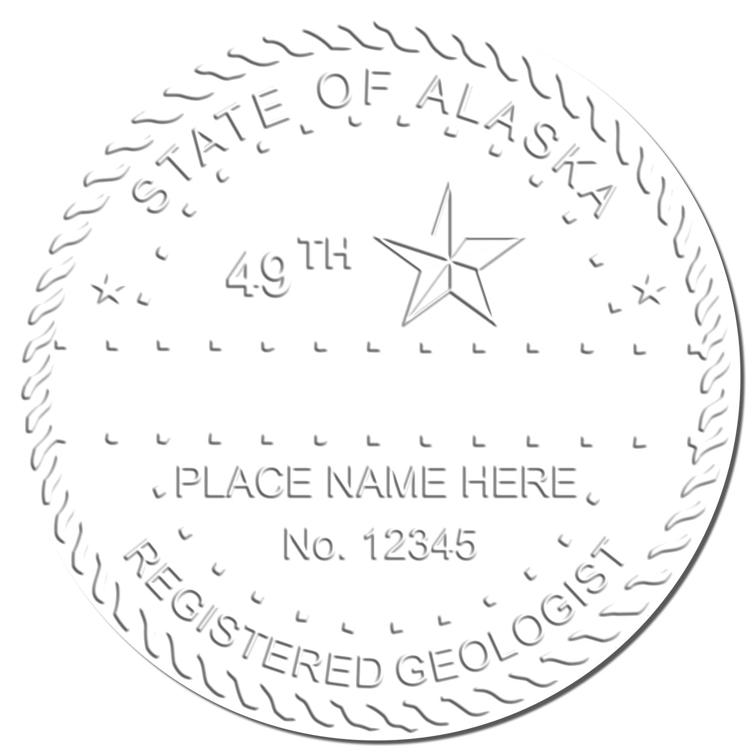 This paper is stamped with a sample imprint of the Handheld Alaska Professional Geologist Embosser, signifying its quality and reliability.