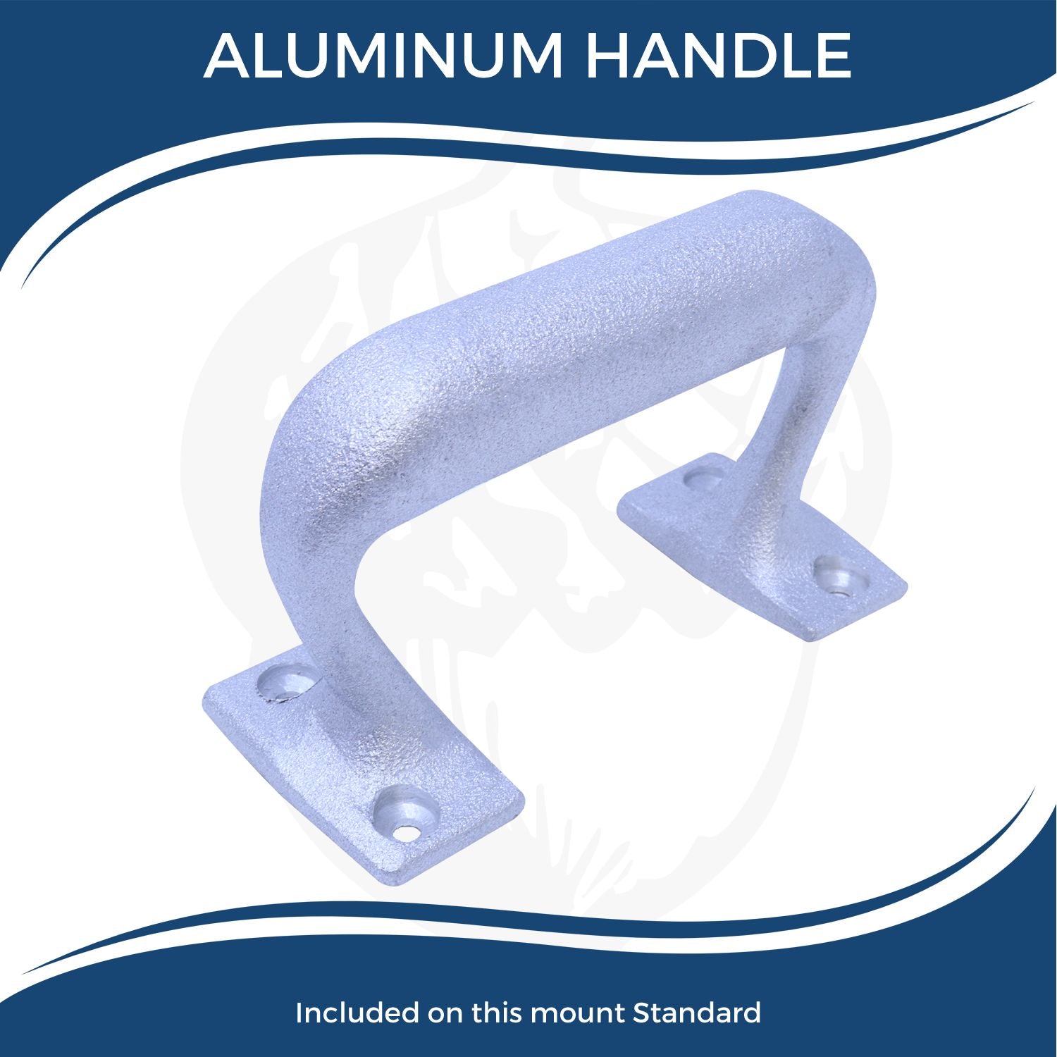 Image of an aluminum handle included with the Custom Rubber Stamp Size 8 Inch Diameter, featuring a sturdy design with mounting holes.