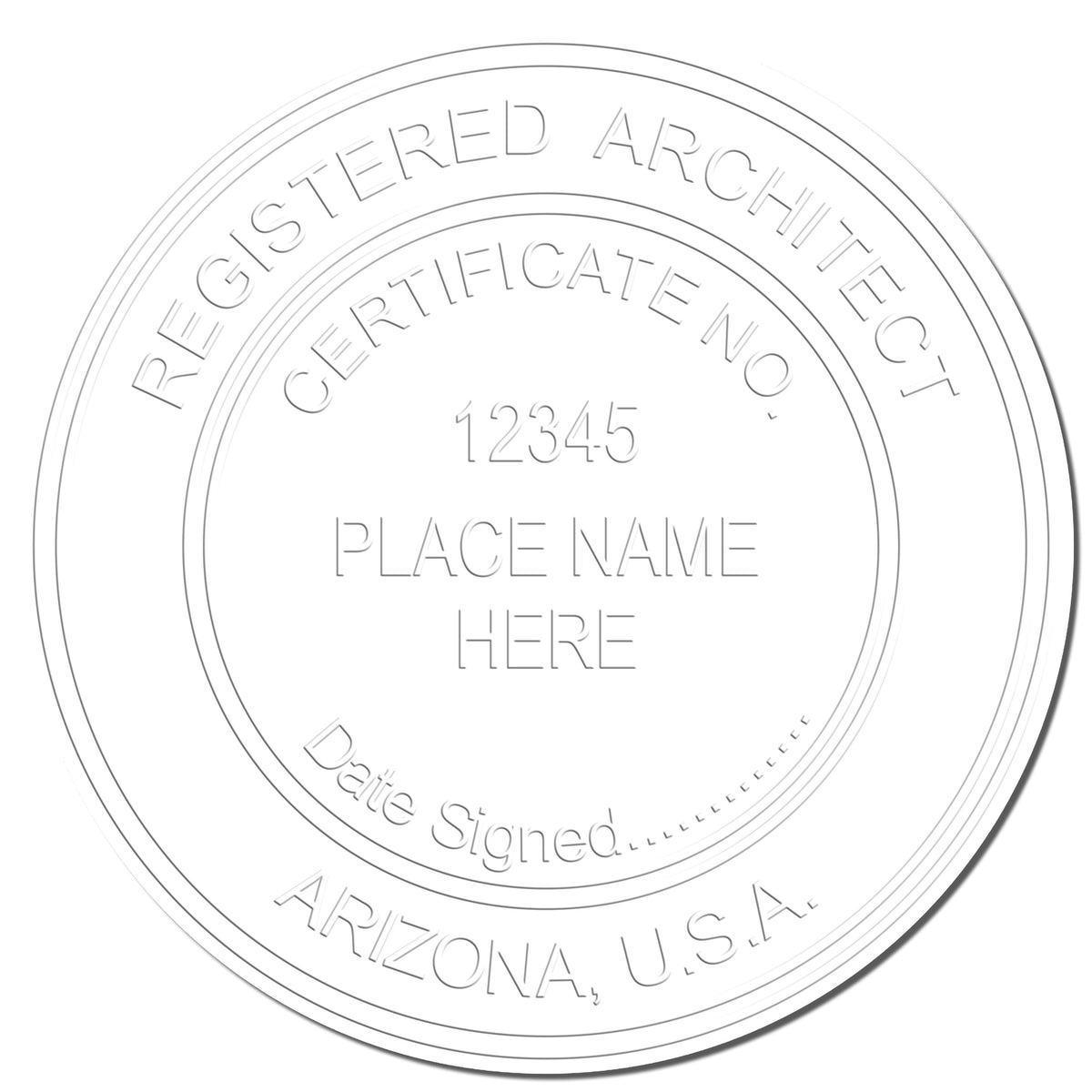 This paper is stamped with a sample imprint of the State of Arizona Architectural Seal Embosser, signifying its quality and reliability.