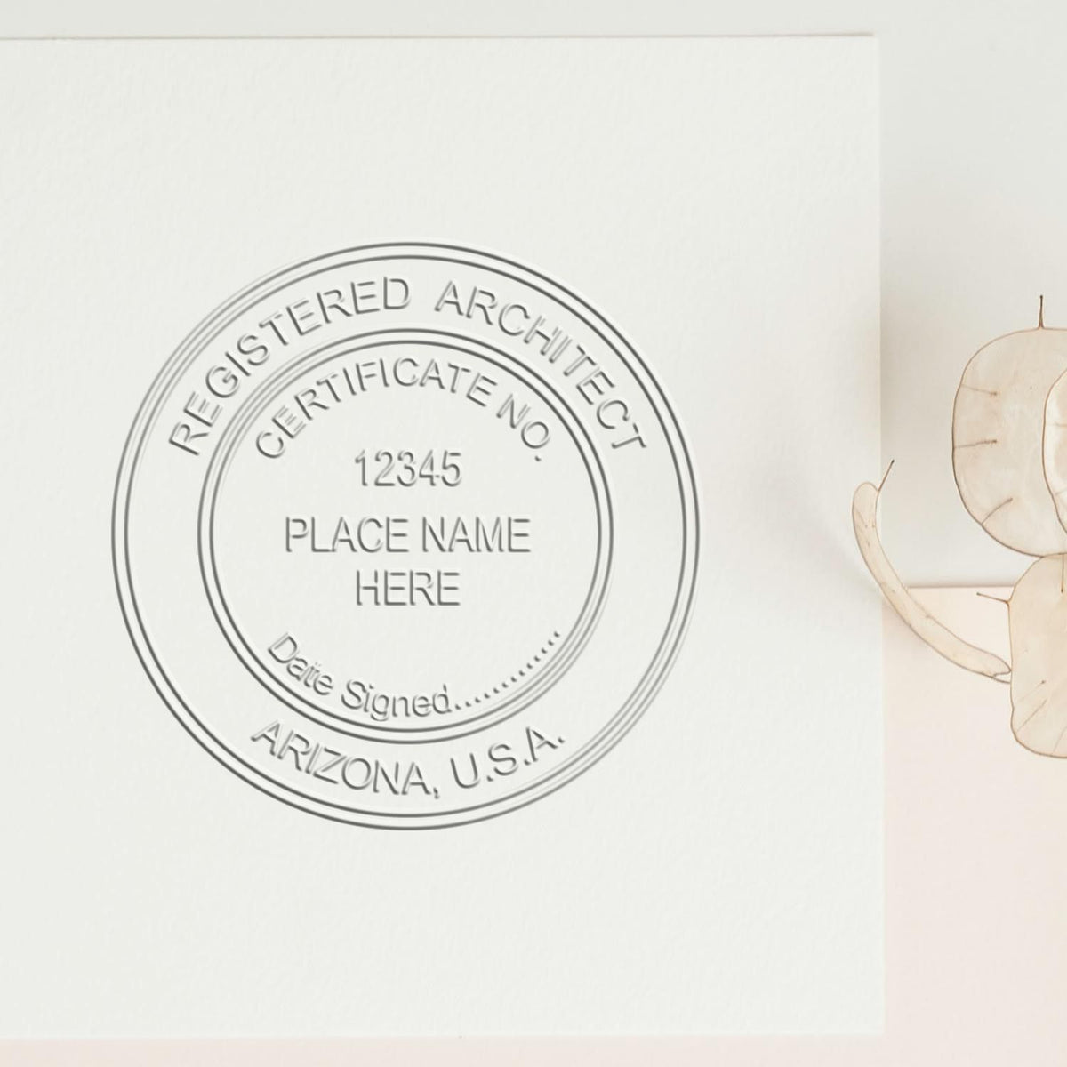 The Gift Arizona Architect Seal stamp impression comes to life with a crisp, detailed image stamped on paper - showcasing true professional quality.