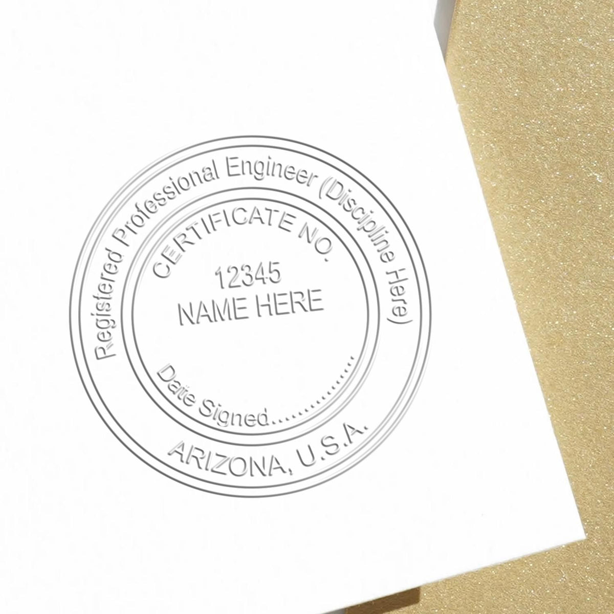 The Heavy Duty Cast Iron Arizona Engineer Seal Embosser stamp impression comes to life with a crisp, detailed photo on paper - showcasing true professional quality.