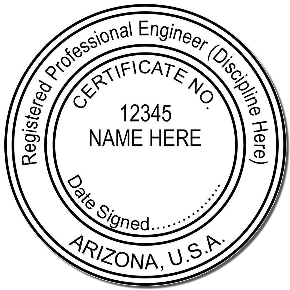 A photograph of the Self-Inking Arizona PE Stamp stamp impression reveals a vivid, professional image of the on paper.