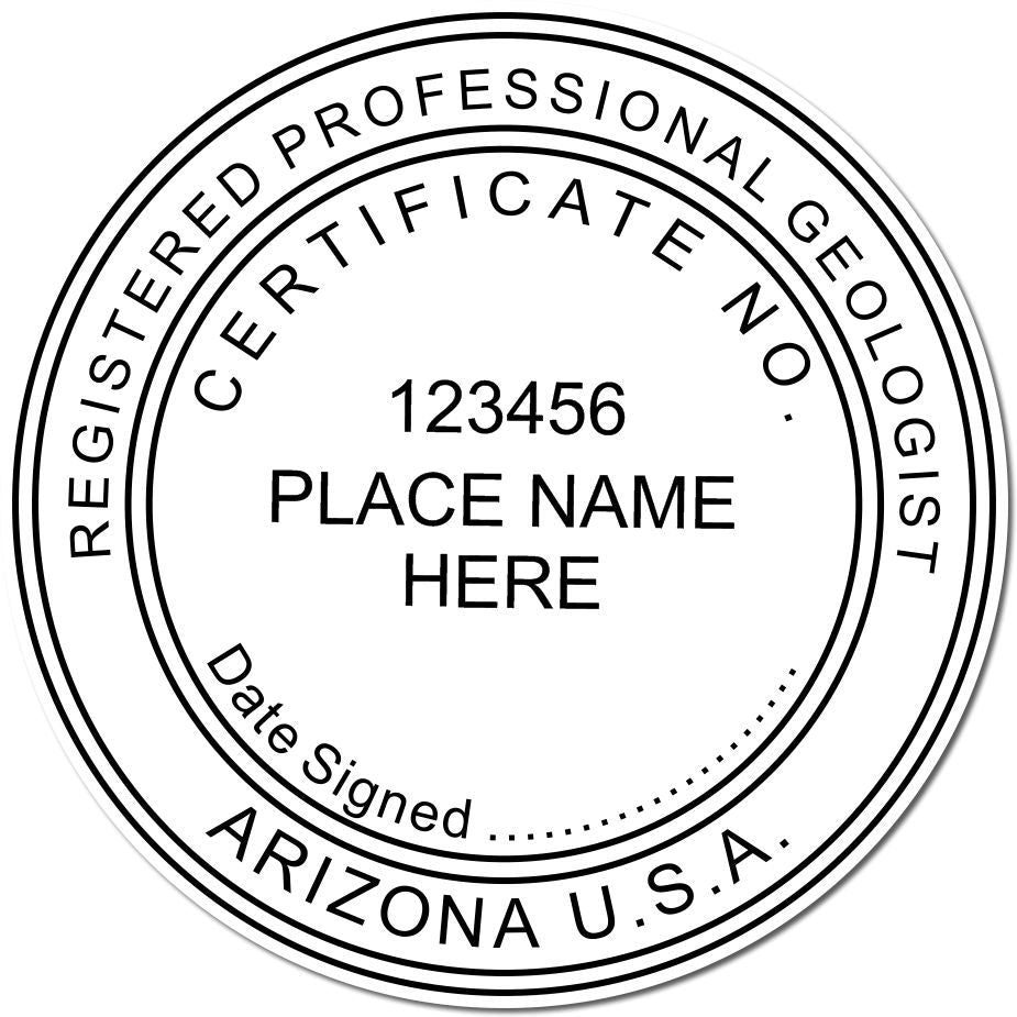This paper is stamped with a sample imprint of the Slim Pre-Inked Arizona Professional Geologist Seal Stamp, signifying its quality and reliability.