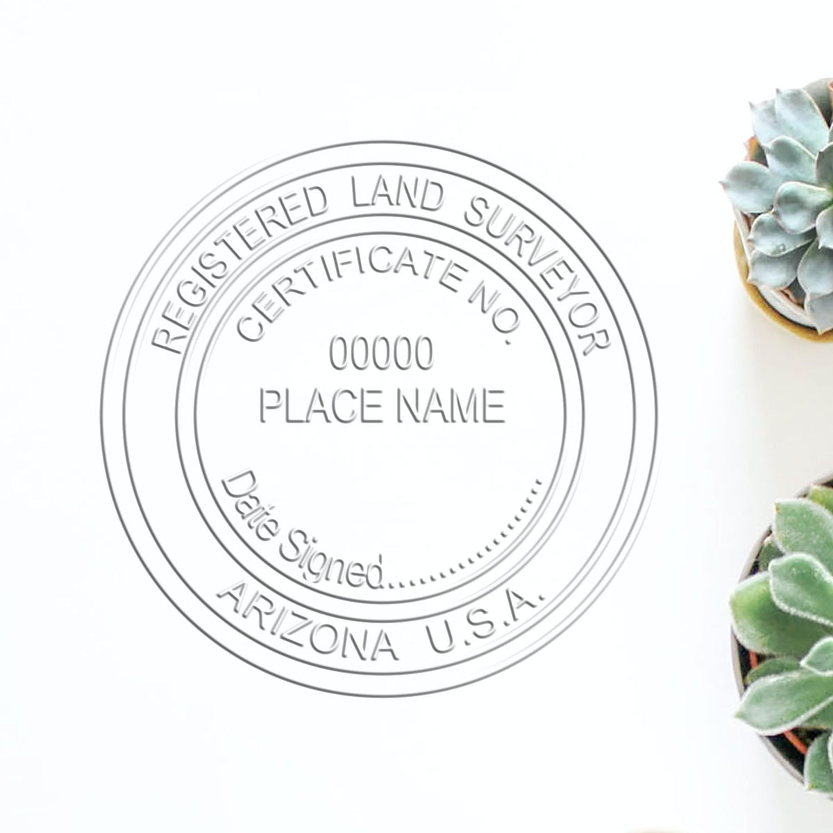 A stamped impression of the Long Reach Arizona Land Surveyor Seal in this stylish lifestyle photo, setting the tone for a unique and personalized product.