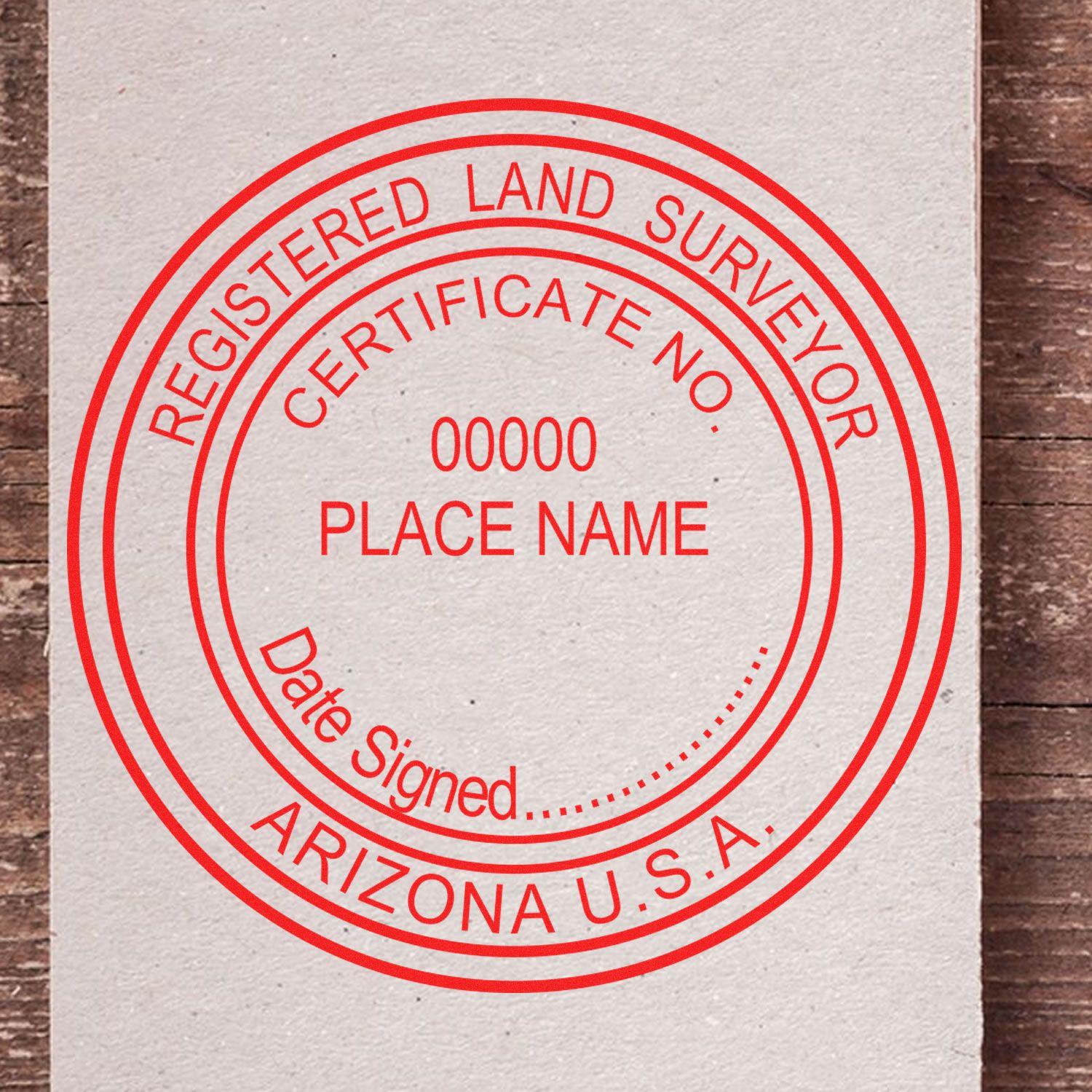 Digital Arizona Land Surveyor Stamp, Electronic Seal for Arizona Land Surveyor, red circular design on a textured background.