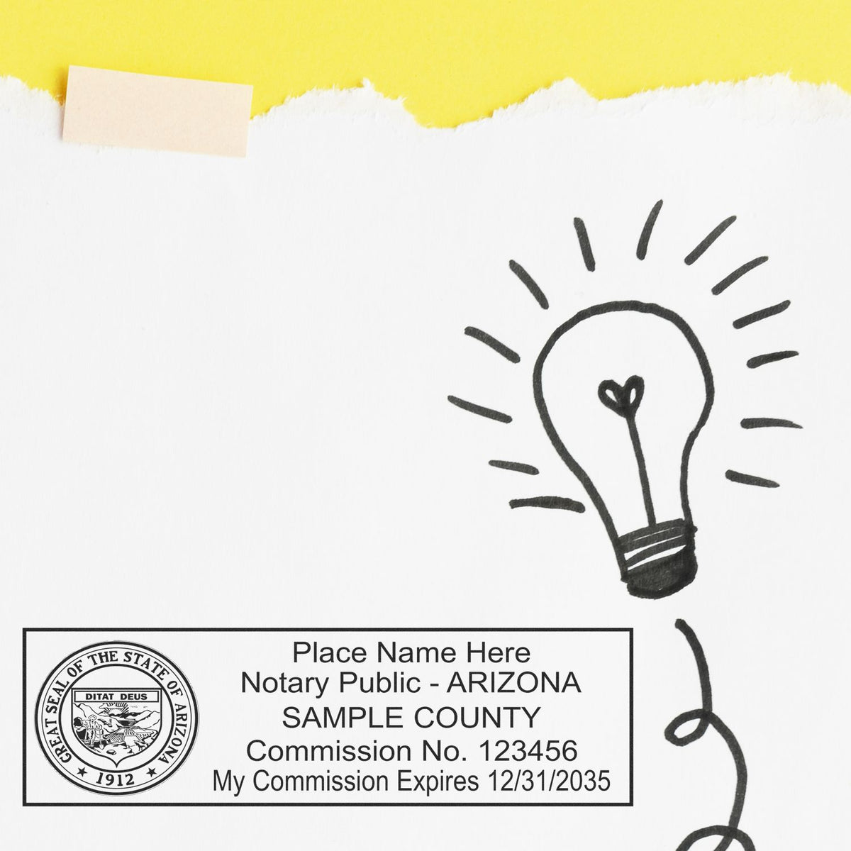 A photograph of the Wooden Handle Arizona State Seal Notary Public Stamp stamp impression reveals a vivid, professional image of the on paper.