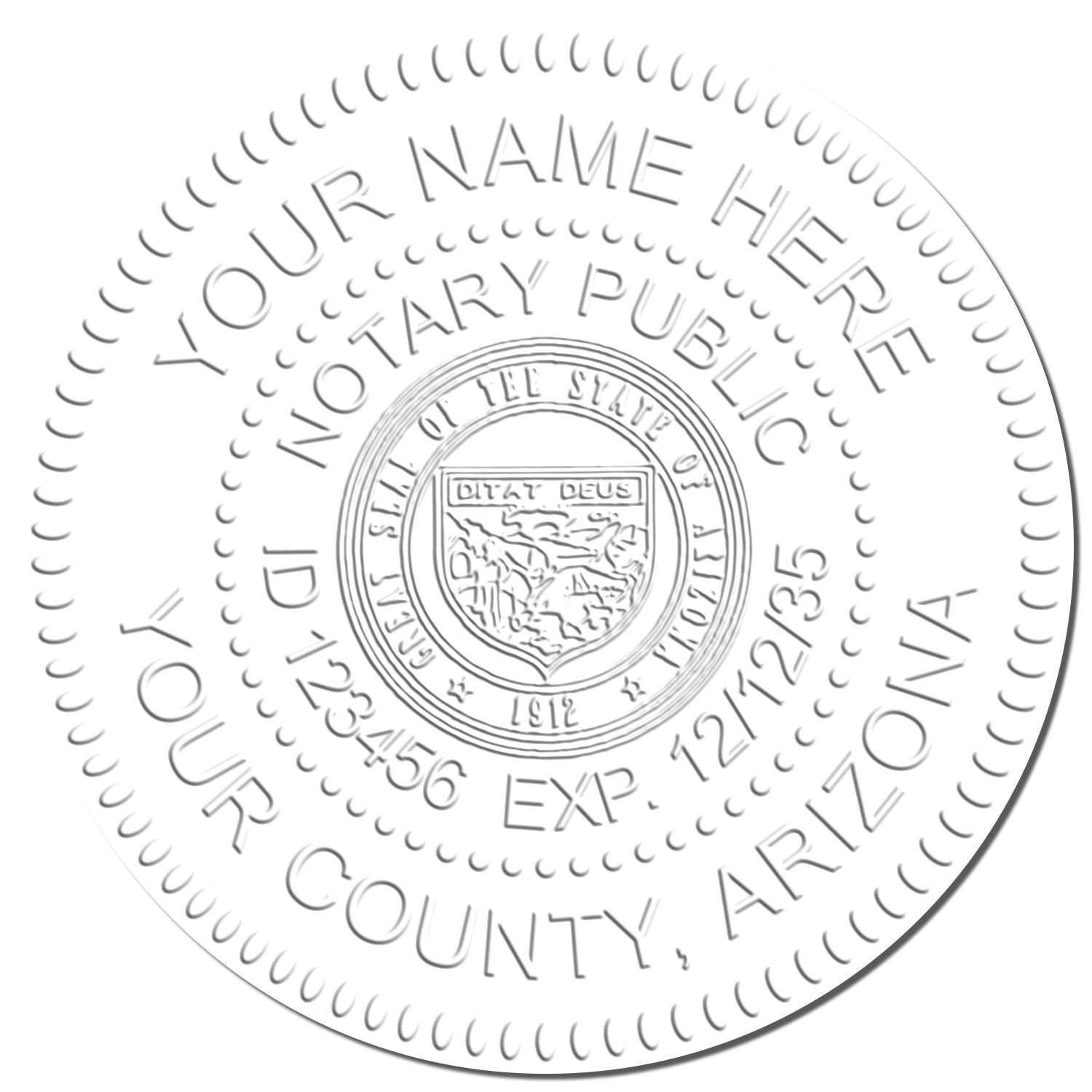 This paper is stamped with a sample imprint of the Arizona Handheld Notary Seal Embosser, signifying its quality and reliability.