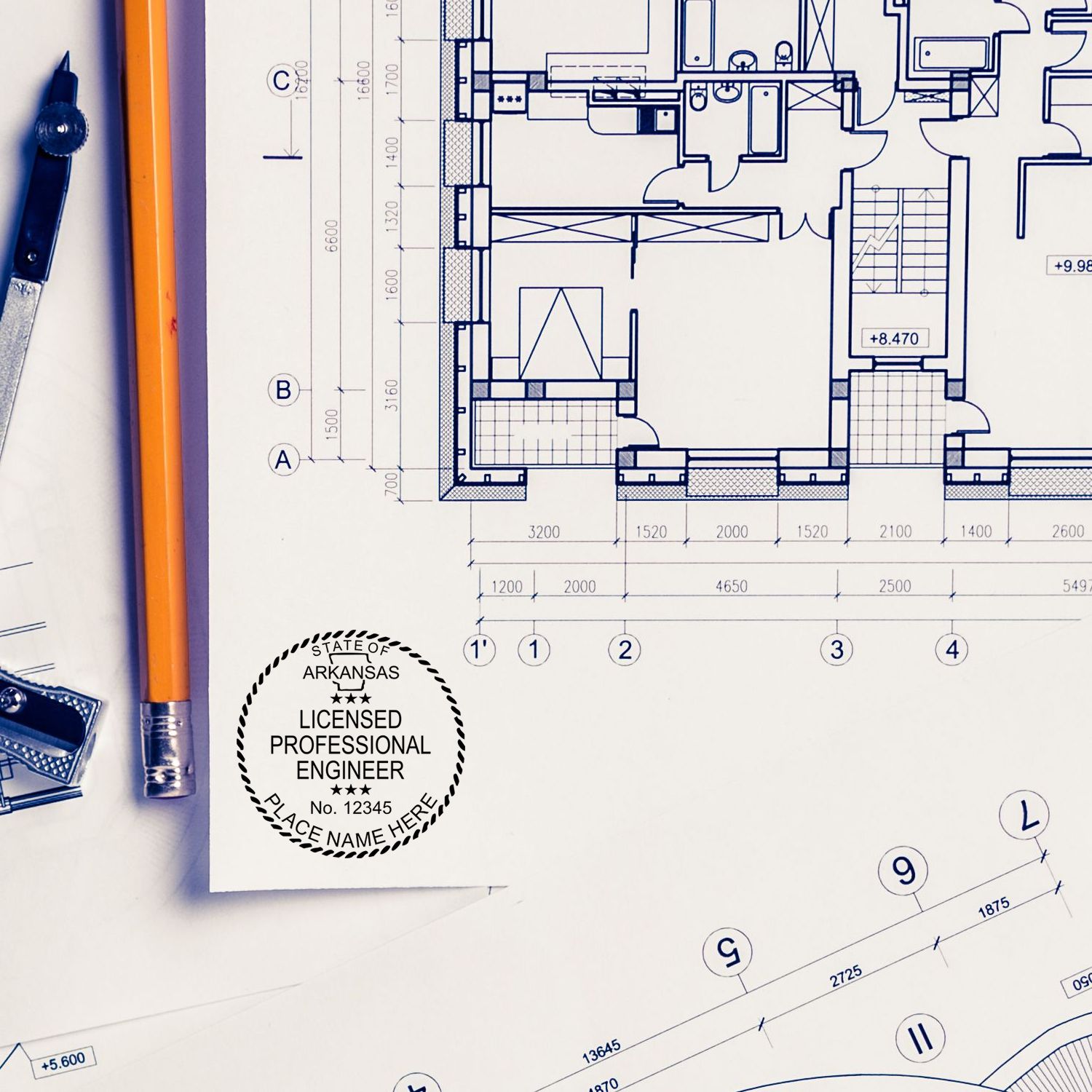 This paper is stamped with a sample imprint of the Digital Arkansas PE Stamp and Electronic Seal for Arkansas Engineer, signifying its quality and reliability.