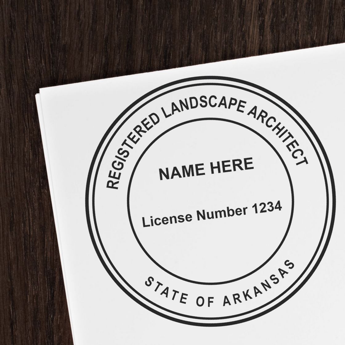 Premium MaxLight Pre-Inked Arkansas Landscape Architectural Stamp in use photo showing a stamped imprint of the Premium MaxLight Pre-Inked Arkansas Landscape Architectural Stamp