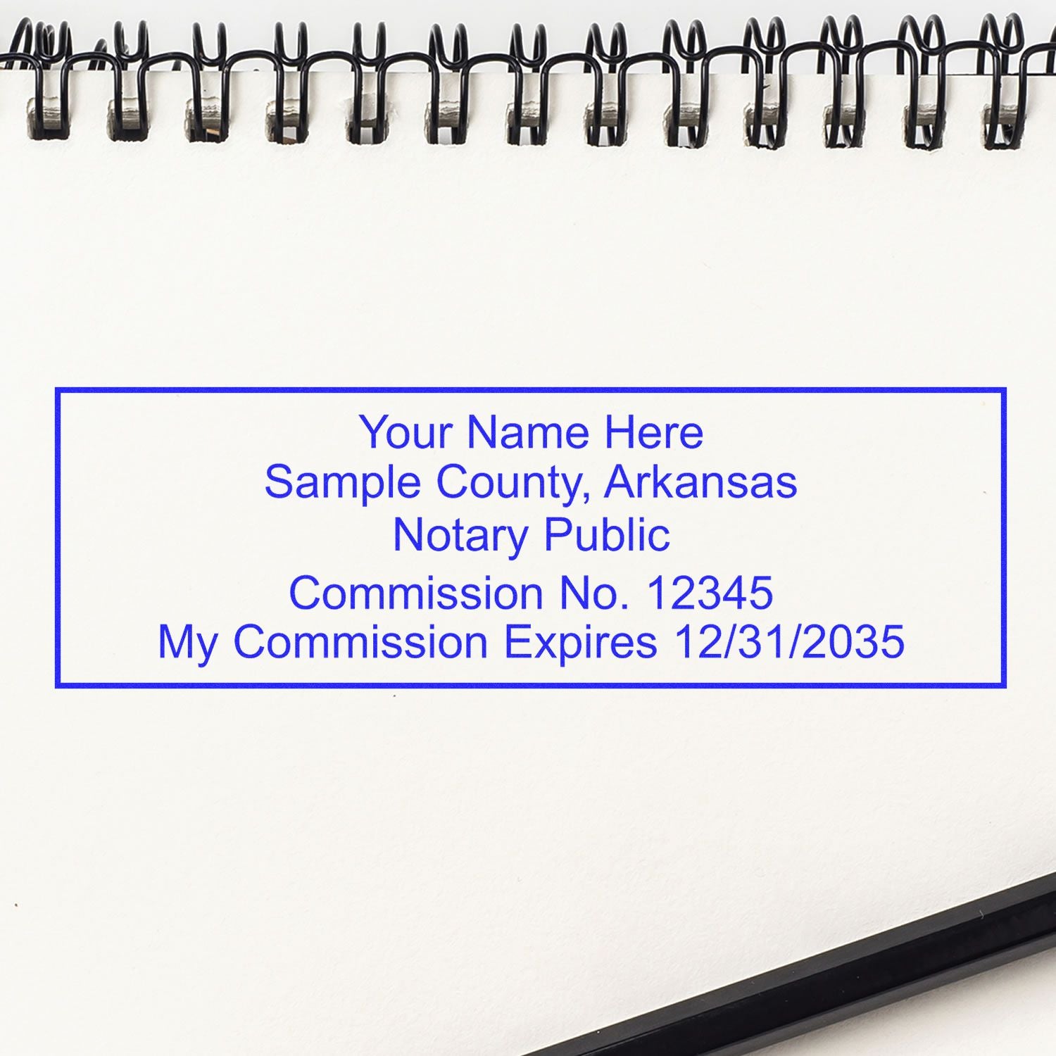 The main image for the PSI Arkansas Notary Stamp depicting a sample of the imprint and electronic files