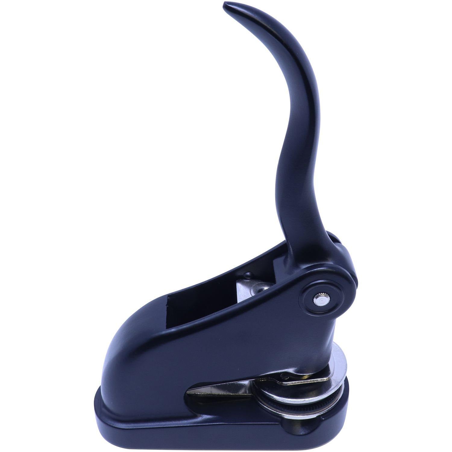 Interior Designer Black Gift Seal Embosser with a sleek, ergonomic handle and sturdy base, shown in an angled side view.