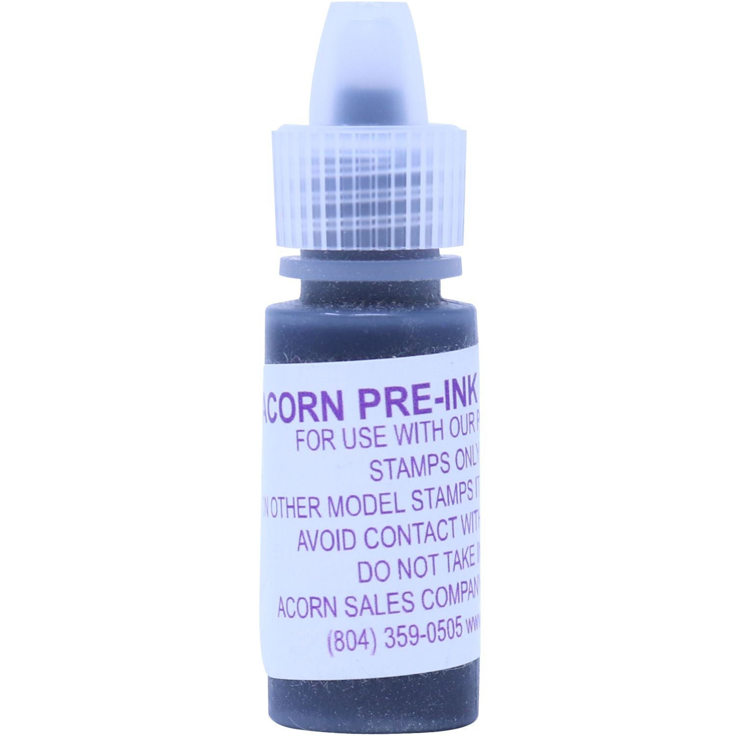 Bottle of 6CC Pre-Inked Slim Maxlight Ink in purple with a clear cap, labeled for use with specific stamps, and cautionary instructions.