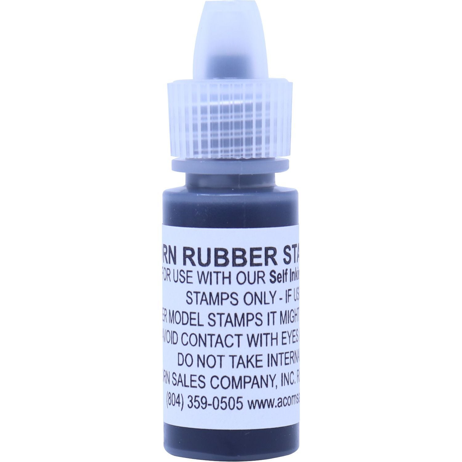 A small bottle of 6CC Refill Rubber Stamp Ink with a black cap and label, designed for use with self-inking stamps.