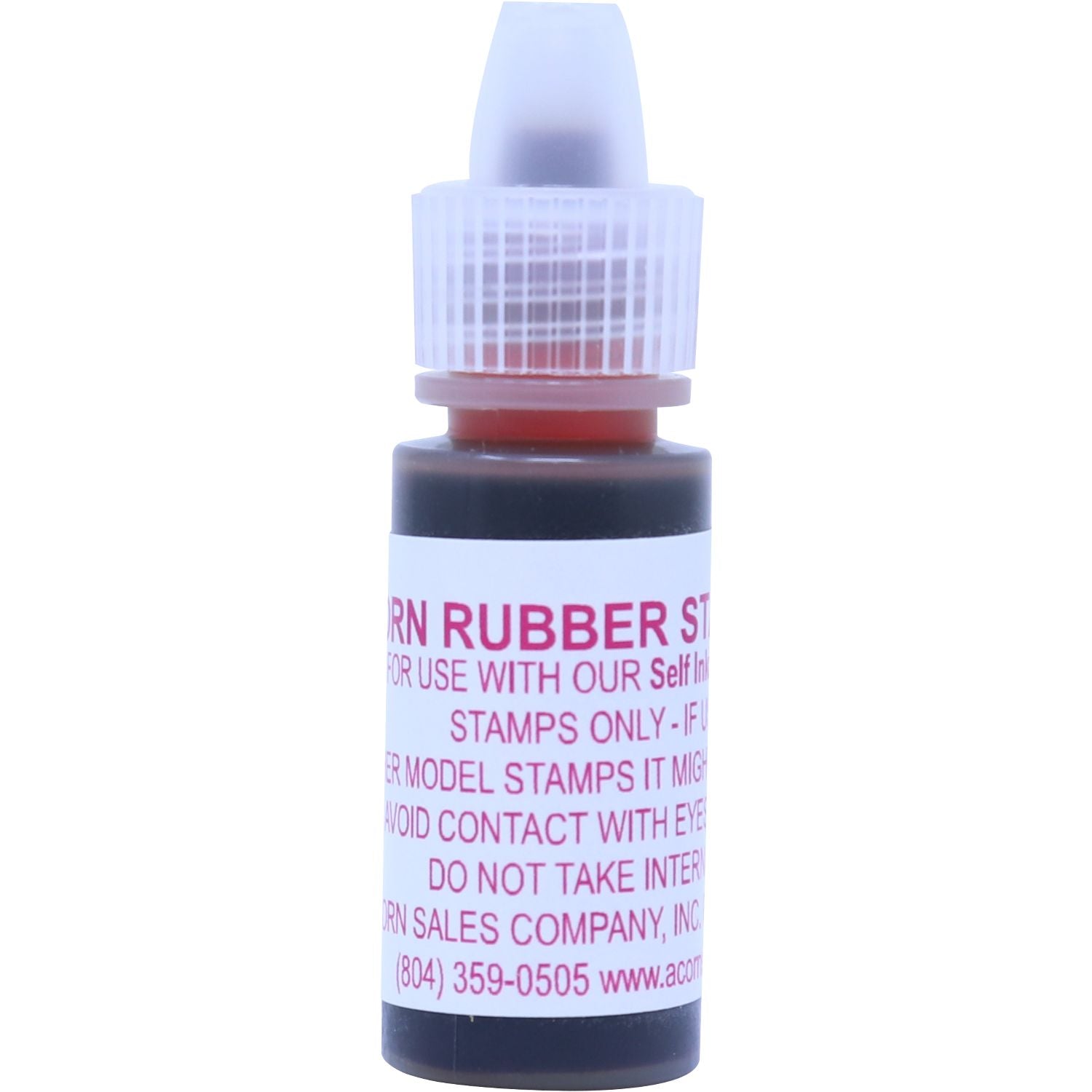 A small bottle of 6CC Refill Rubber Stamp Ink with a pink label and white cap, designed for use with self-inking stamps.