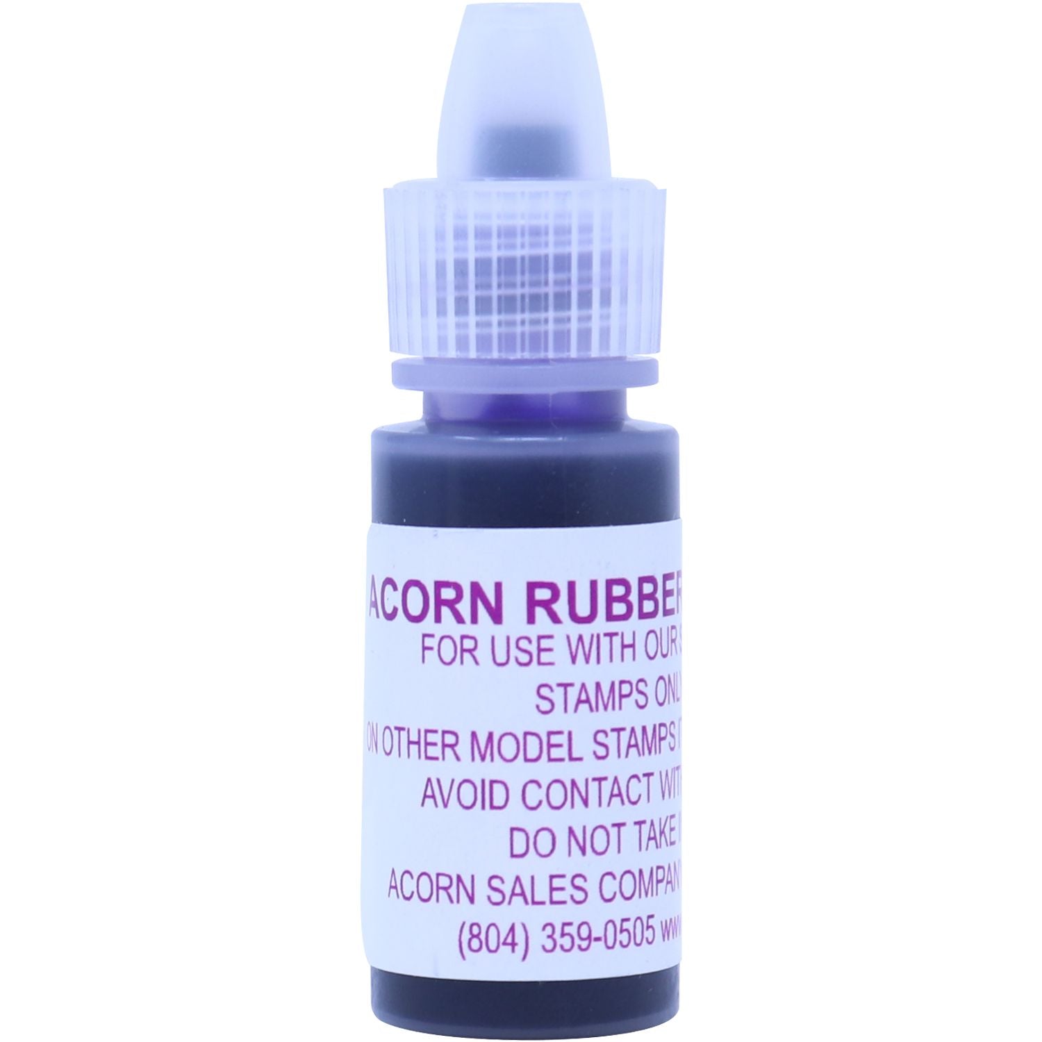 A small bottle of 6CC Refill Rubber Stamp Ink with a purple cap and label, designed for use with rubber stamps.