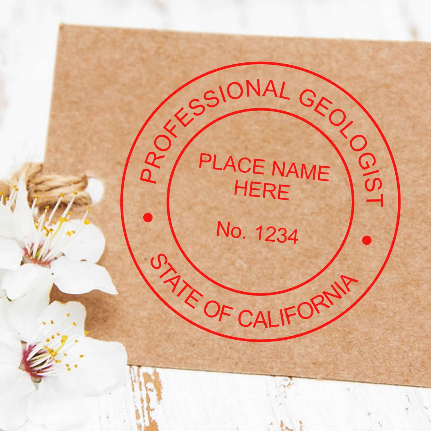 The Premium MaxLight Pre-Inked California Geology Stamp stamp impression comes to life with a crisp, detailed image stamped on paper - showcasing true professional quality.