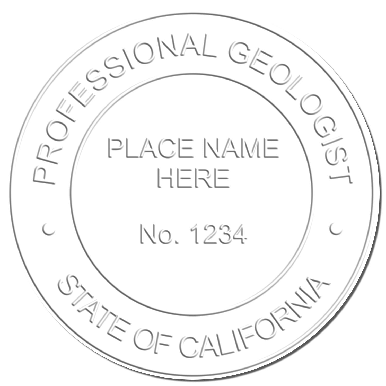 A photograph of the State of California Extended Long Reach Geologist Seal stamp impression reveals a vivid, professional image of the on paper.