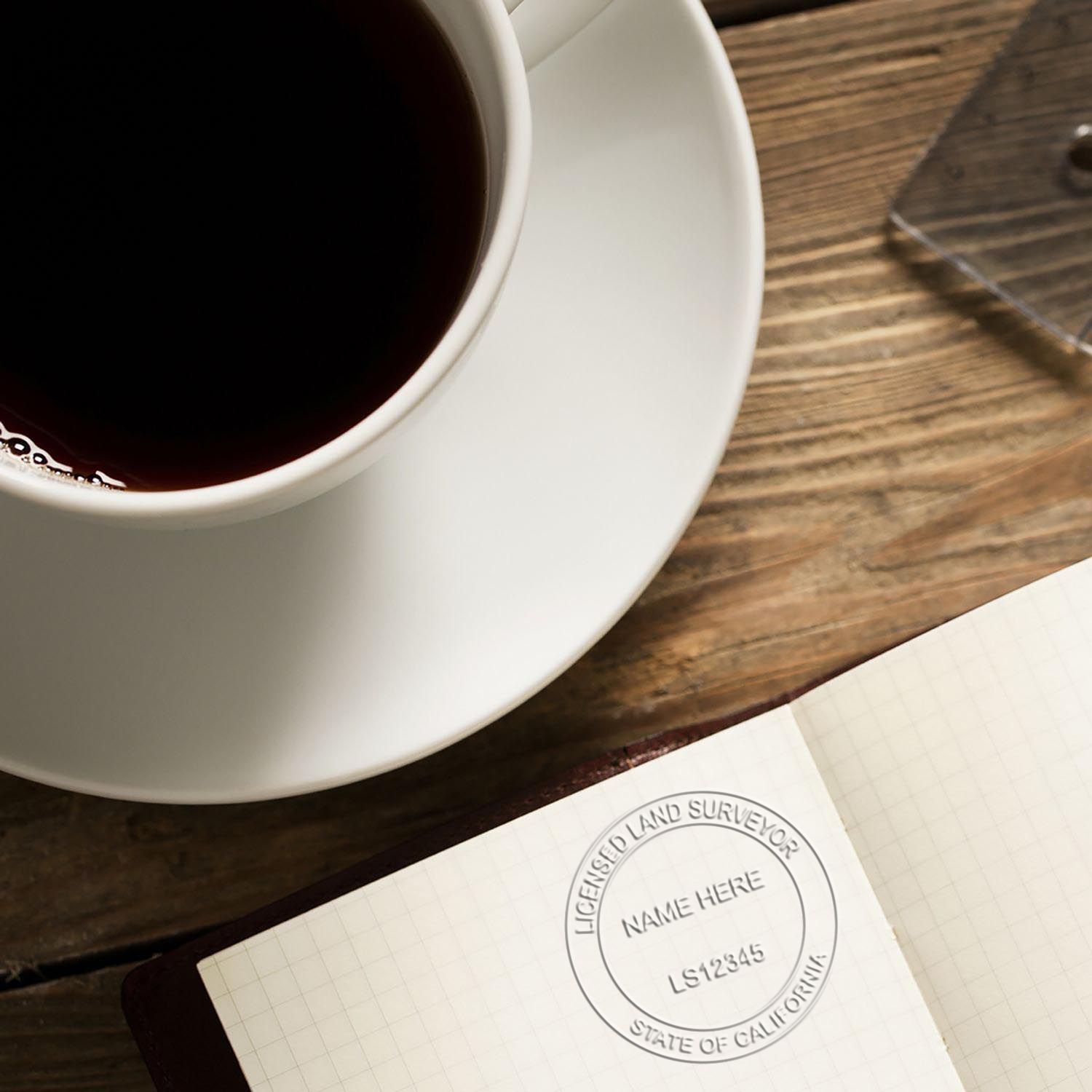 Another Example of a stamped impression of the Hybrid California Land Surveyor Seal on a office form