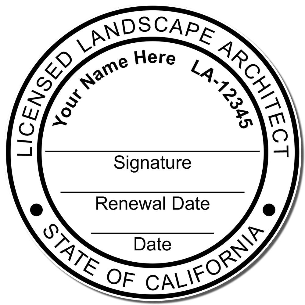 Another Example of a stamped impression of the Premium MaxLight Pre-Inked California Landscape Architectural Stamp on a piece of office paper.