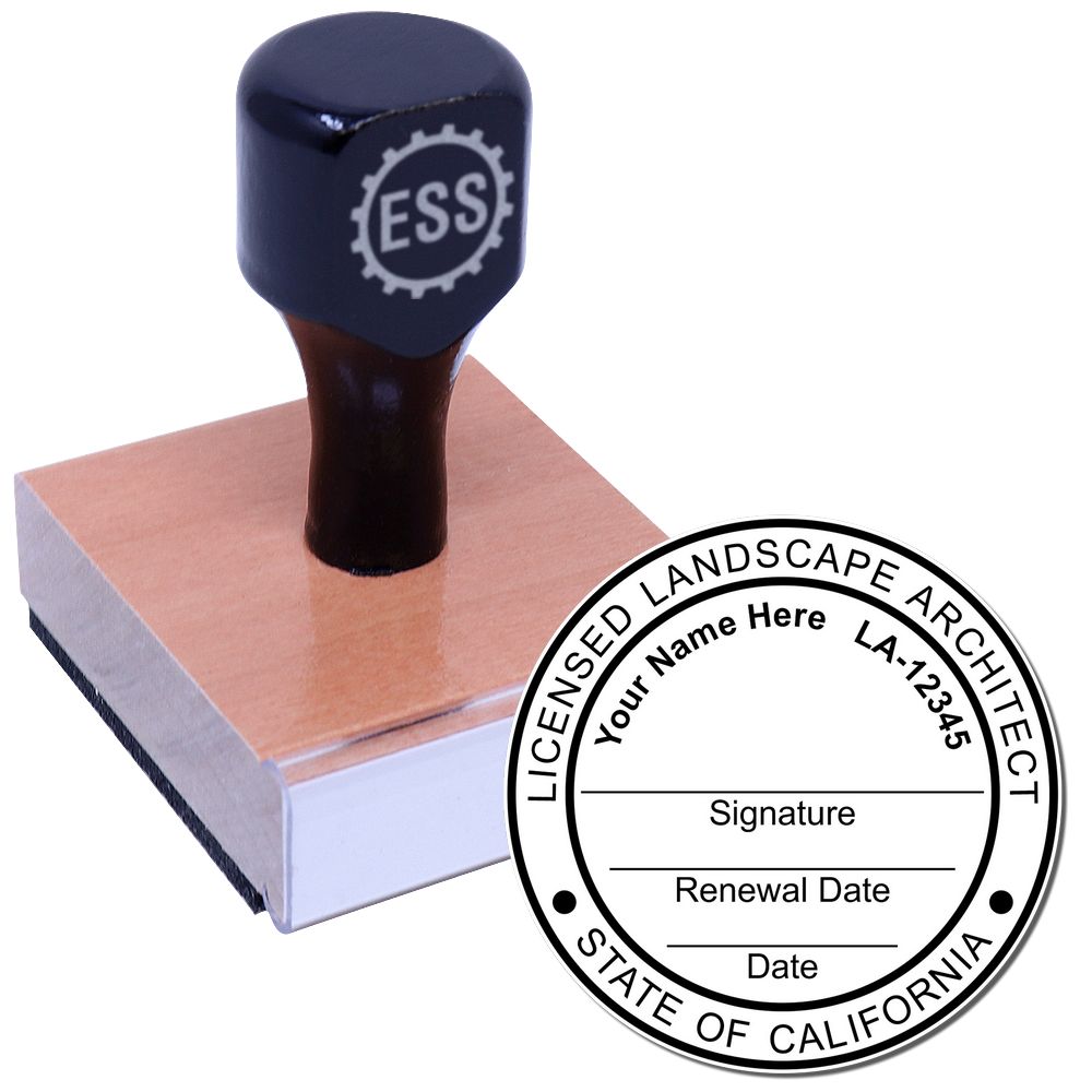 The main image for the California Landscape Architectural Seal Stamp depicting a sample of the imprint and electronic files