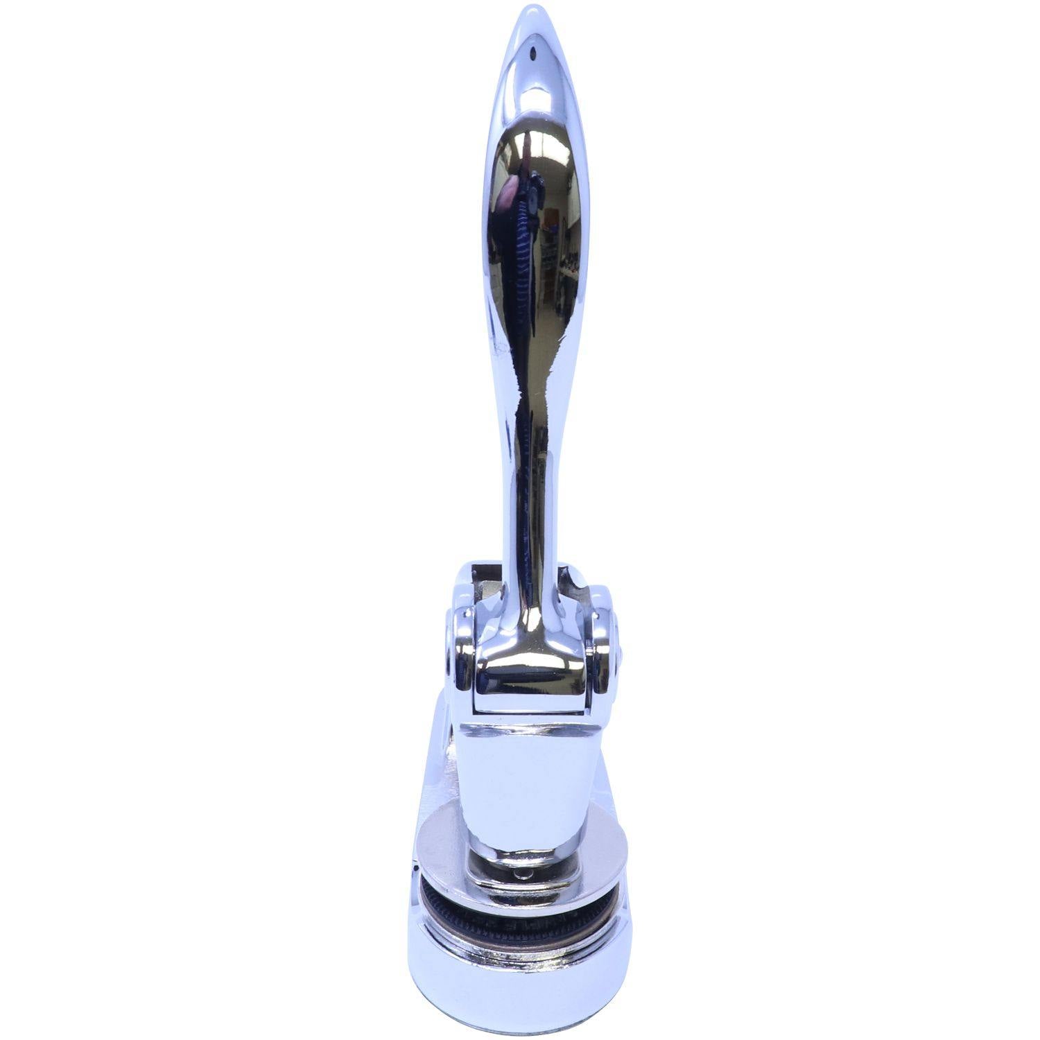 Public Weighmaster Chrome Gift Seal Embosser, front view, showcasing its sleek, polished design with a 1-5/8 imprint area.