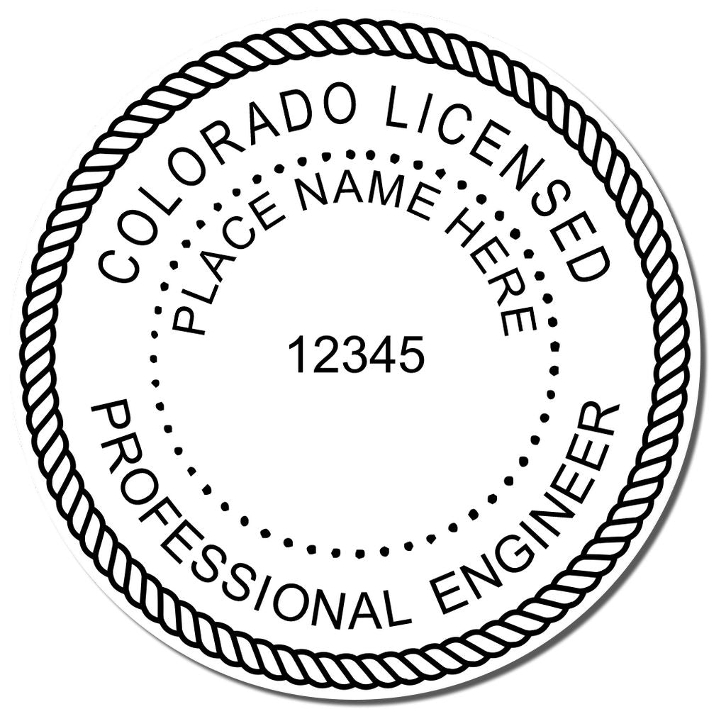 An alternative view of the Digital Colorado PE Stamp and Electronic Seal for Colorado Engineer stamped on a sheet of paper showing the image in use