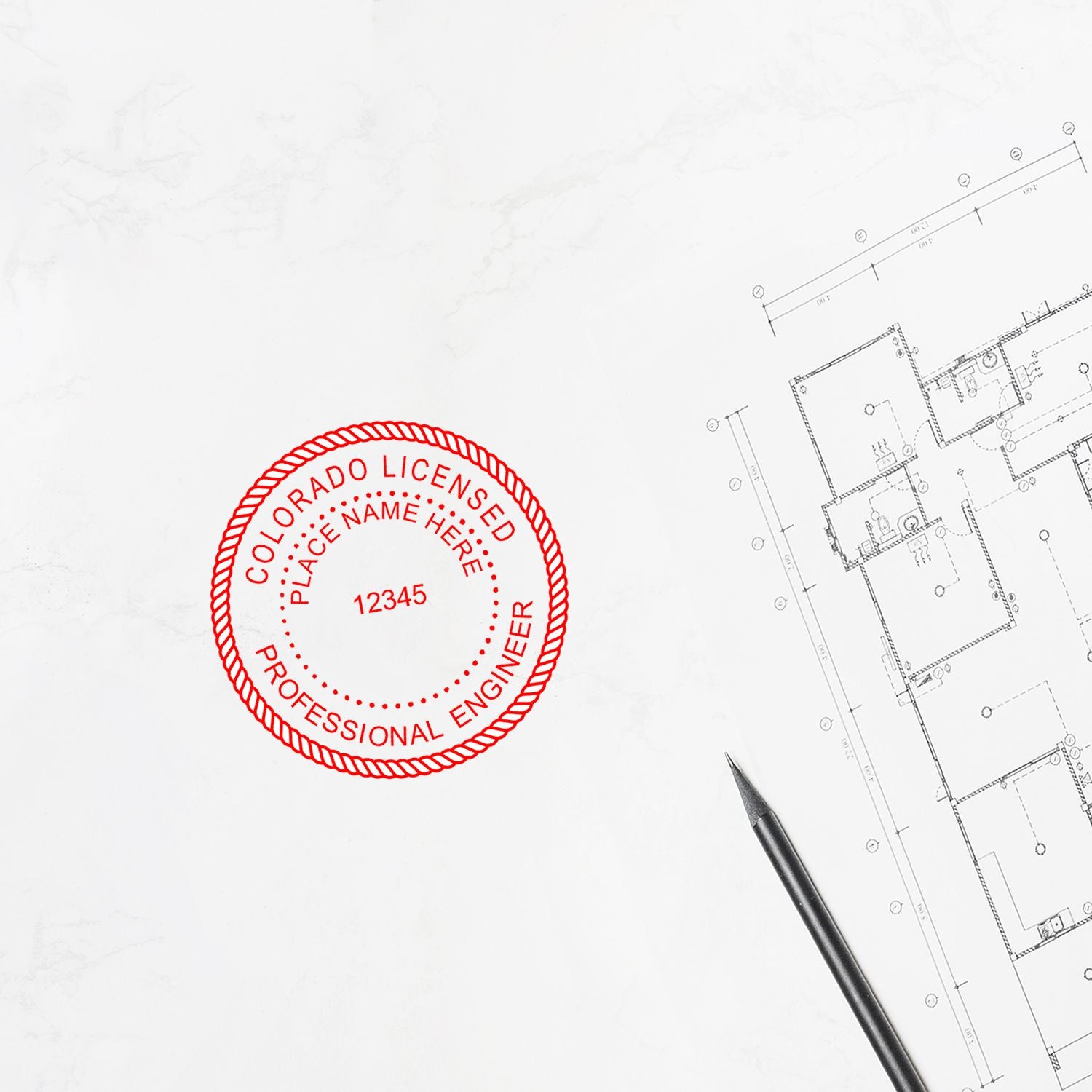Another Example of a stamped impression of the Premium MaxLight Pre-Inked Colorado Engineering Stamp on a piece of office paper.