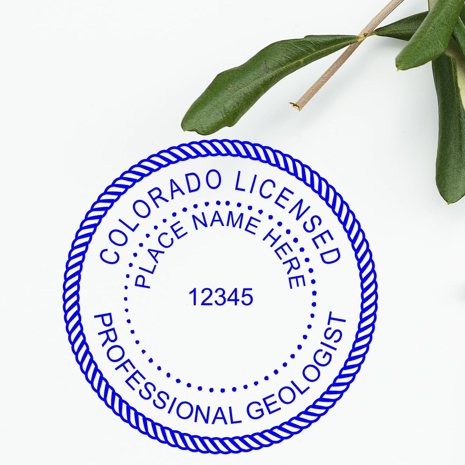 The Slim Pre-Inked Colorado Professional Geologist Seal Stamp impression comes to life with a crisp, detailed image stamped on paper - showcasing true professional quality.