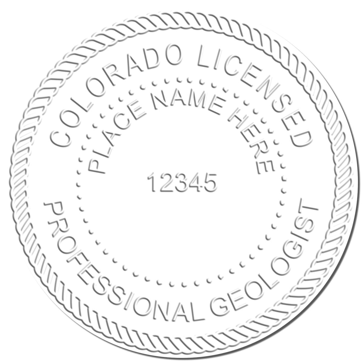 This paper is stamped with a sample imprint of the Handheld Colorado Professional Geologist Embosser, signifying its quality and reliability.