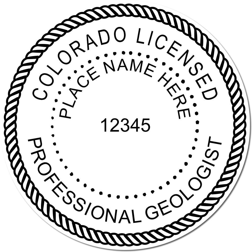 An alternative view of the Premium MaxLight Pre-Inked Colorado Geology Stamp stamped on a sheet of paper showing the image in use