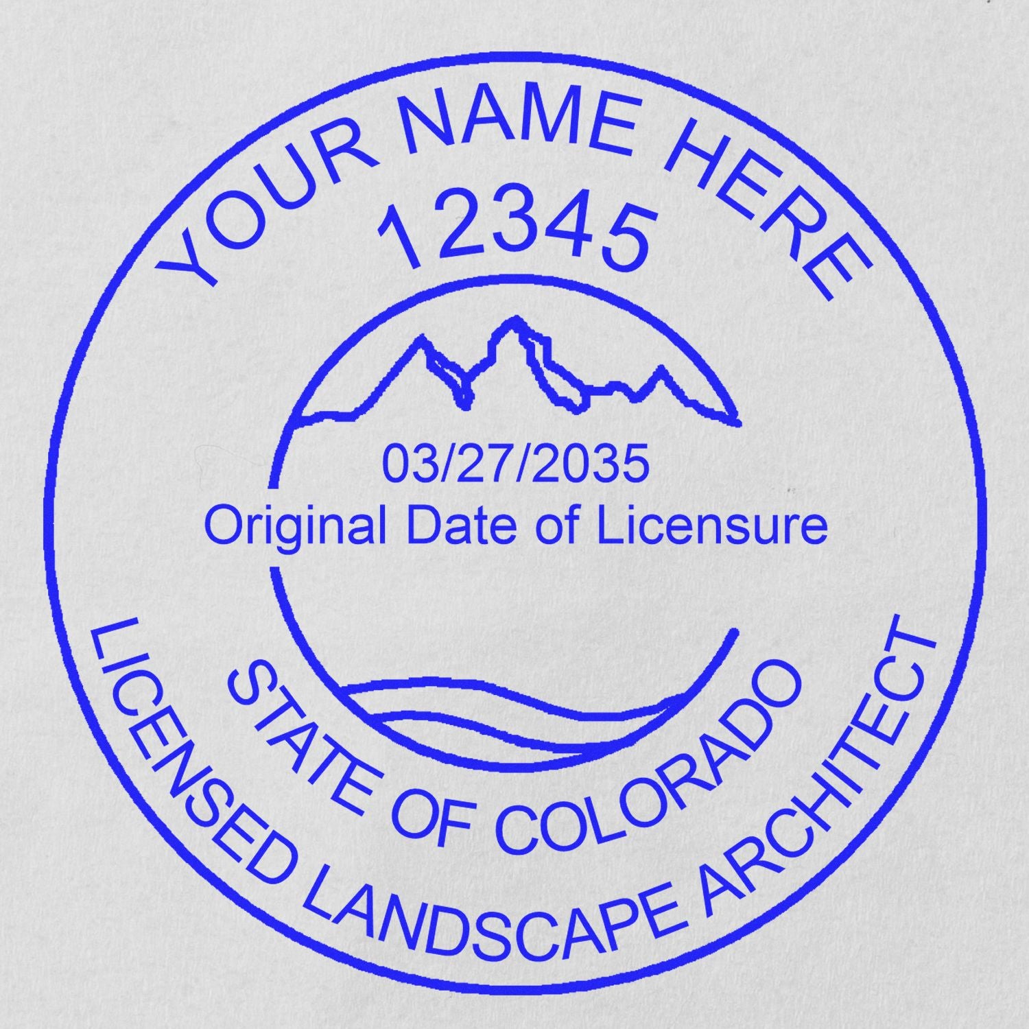 The Slim Pre-Inked Colorado Landscape Architect Seal Stamp stamp impression comes to life with a crisp, detailed photo on paper - showcasing true professional quality.