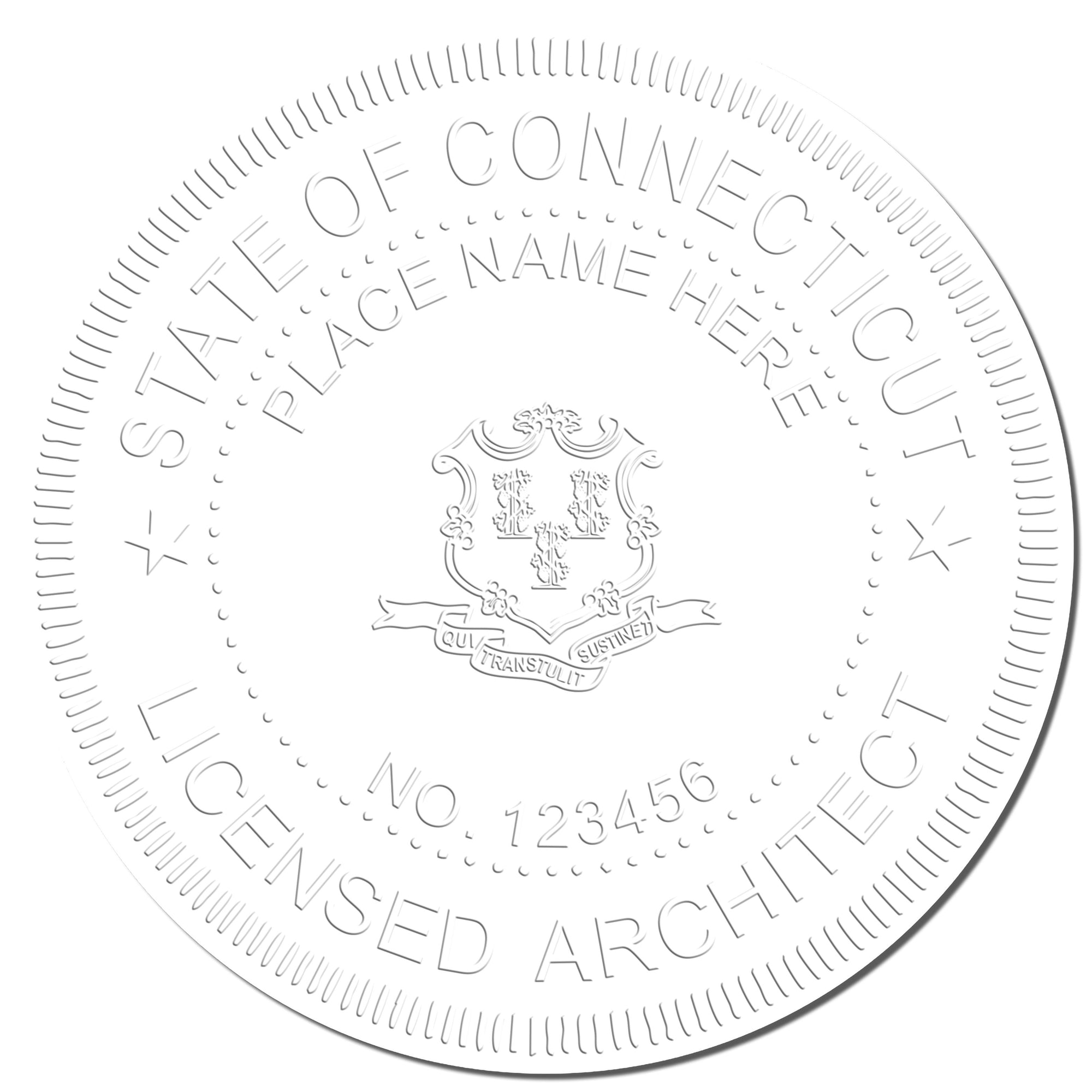 The main image for the State of Connecticut Long Reach Architectural Embossing Seal depicting a sample of the imprint and electronic files