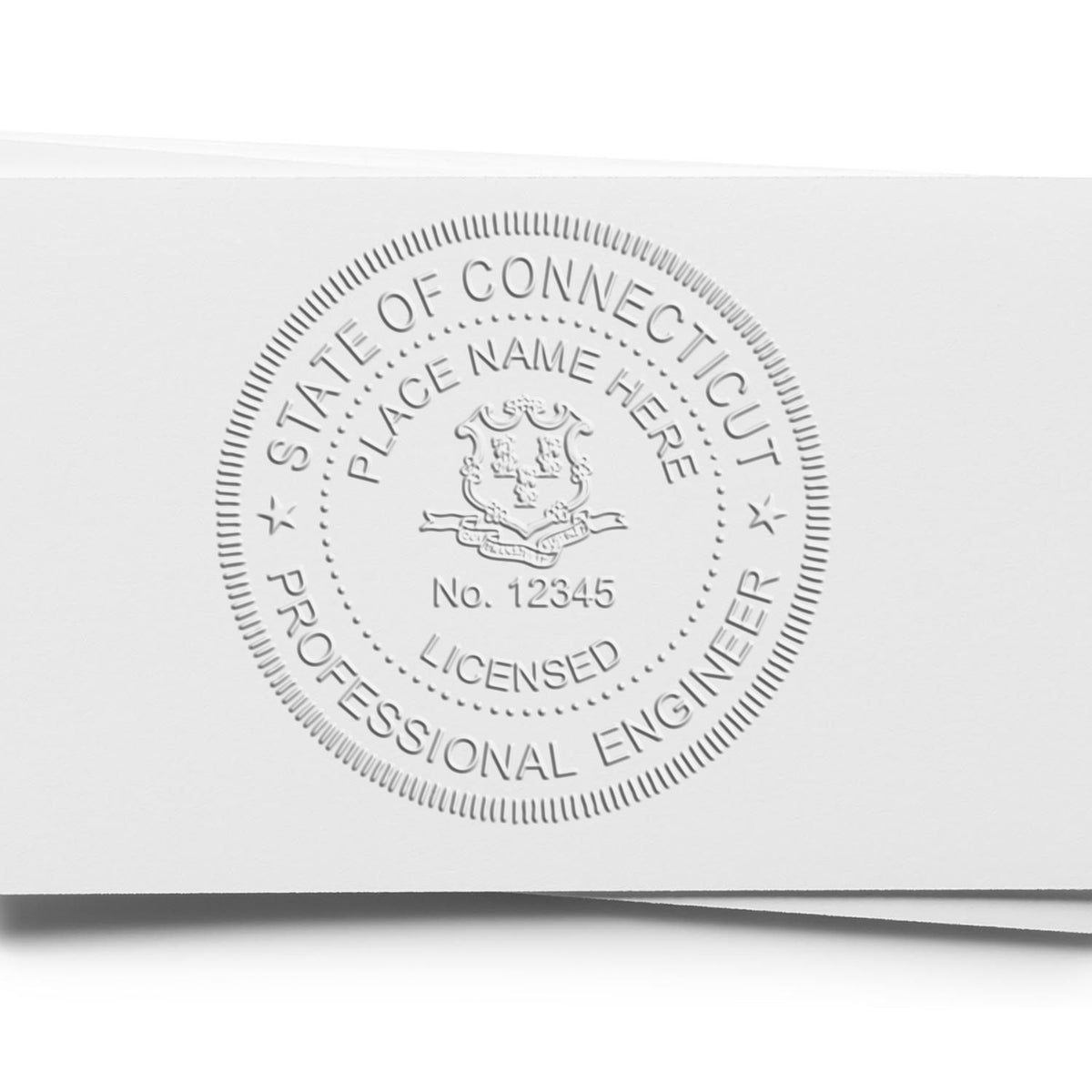 The Heavy Duty Cast Iron Connecticut Engineer Seal Embosser stamp impression comes to life with a crisp, detailed photo on paper - showcasing true professional quality.