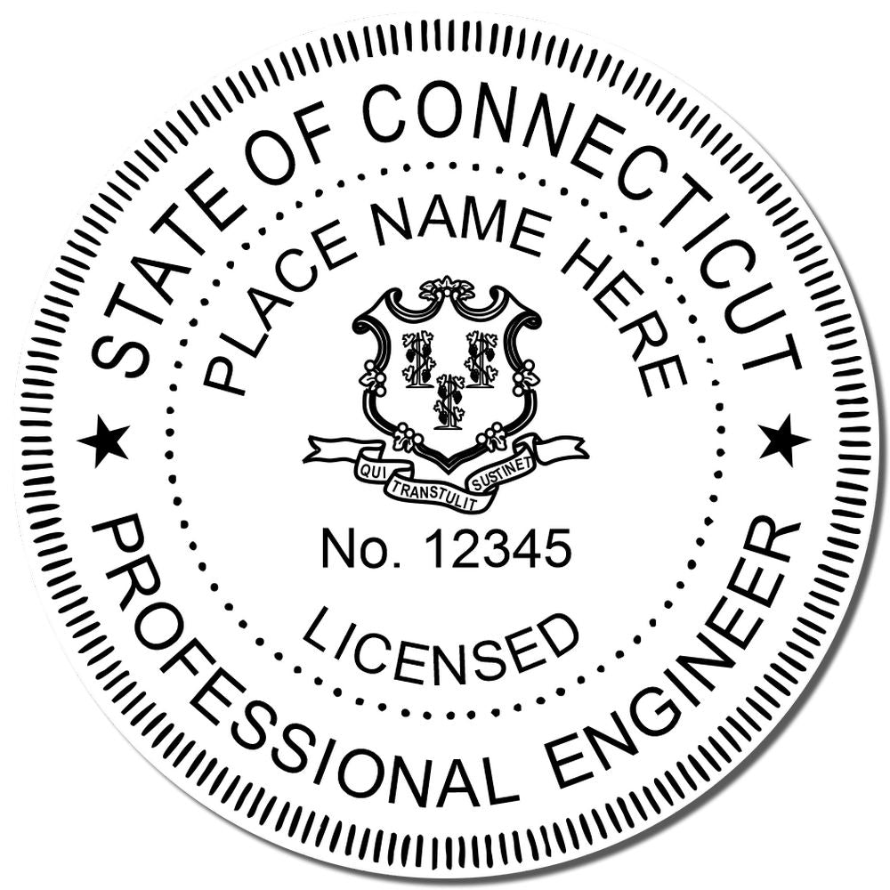 An alternative view of the Digital Connecticut PE Stamp and Electronic Seal for Connecticut Engineer stamped on a sheet of paper showing the image in use