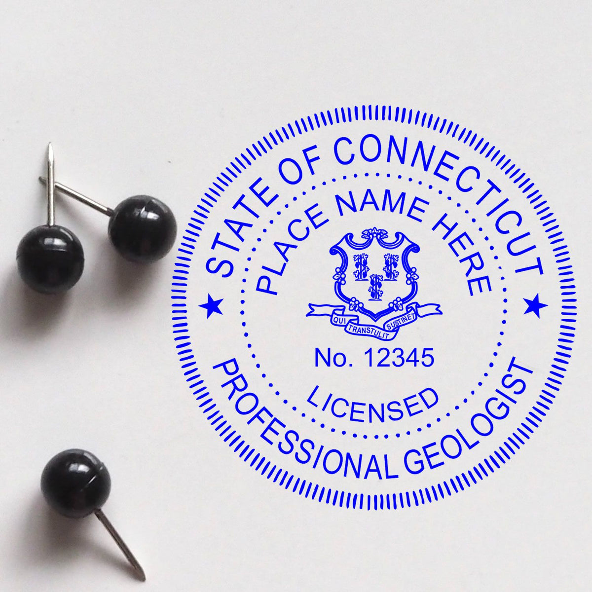 The Slim Pre-Inked Connecticut Professional Geologist Seal Stamp  impression comes to life with a crisp, detailed image stamped on paper - showcasing true professional quality.