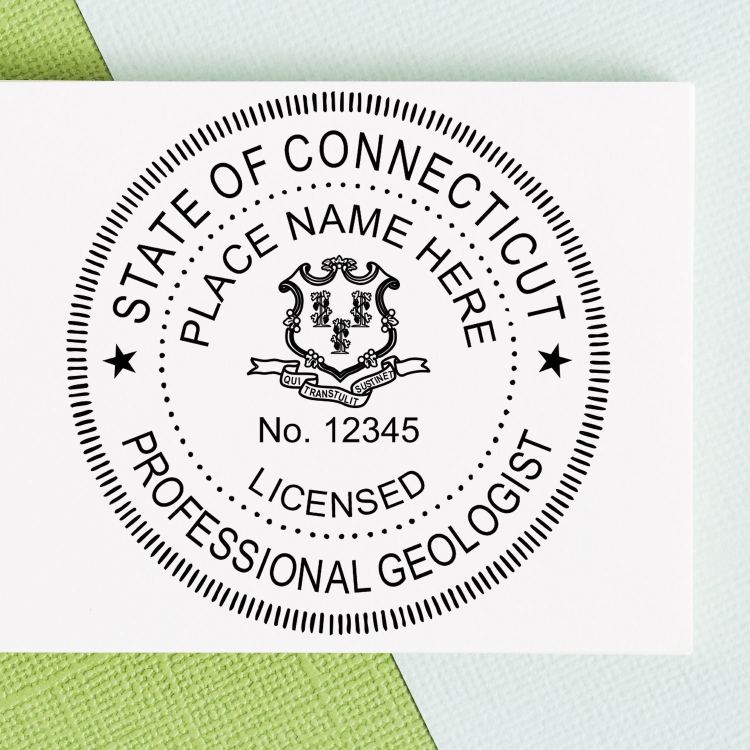 The main image for the Slim Pre-Inked Connecticut Professional Geologist Seal Stamp depicting a sample of the imprint and imprint sample