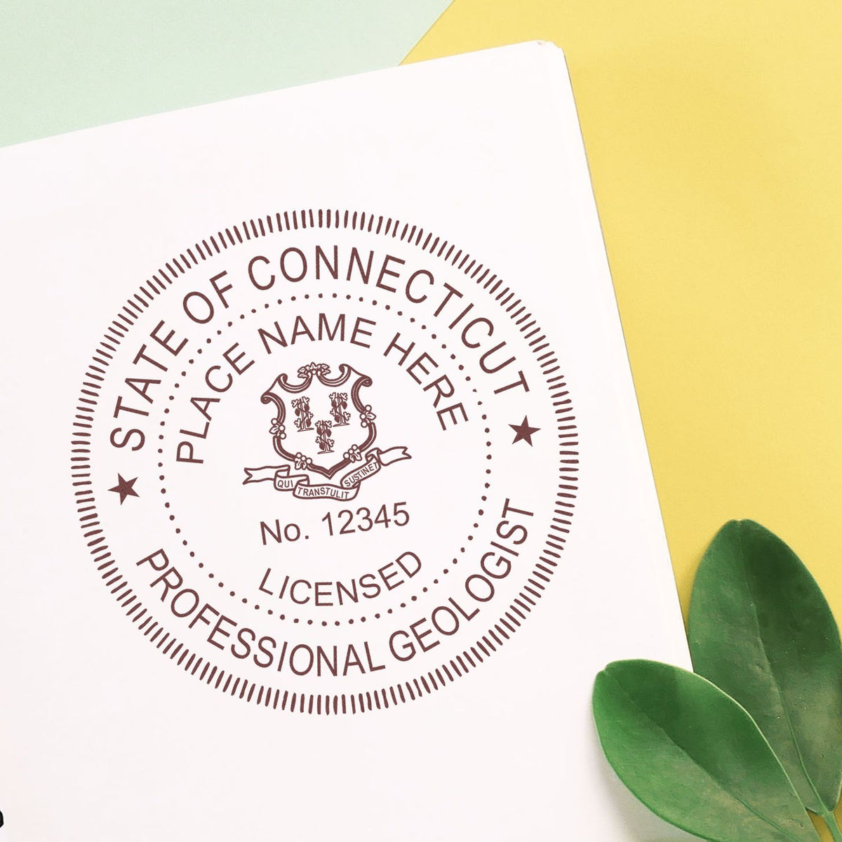 The Self-Inking Connecticut Geologist Stamp stamp impression comes to life with a crisp, detailed image stamped on paper - showcasing true professional quality.