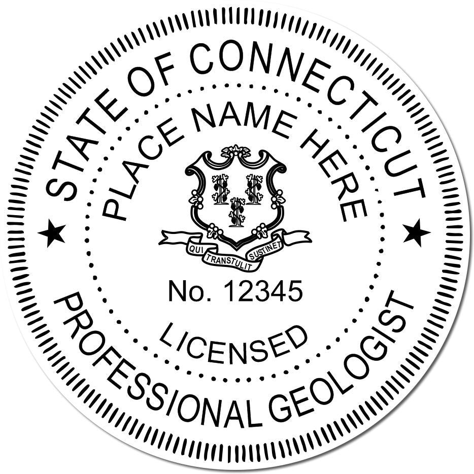 This paper is stamped with a sample imprint of the Slim Pre-Inked Connecticut Professional Geologist Seal Stamp, signifying its quality and reliability.