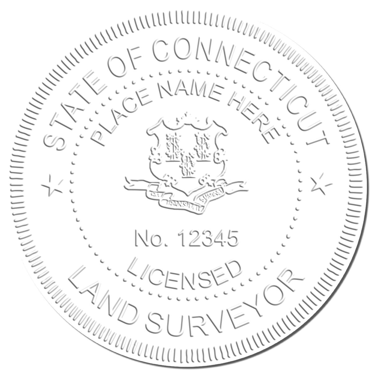 This paper is stamped with a sample imprint of the Hybrid Connecticut Land Surveyor Seal, signifying its quality and reliability.