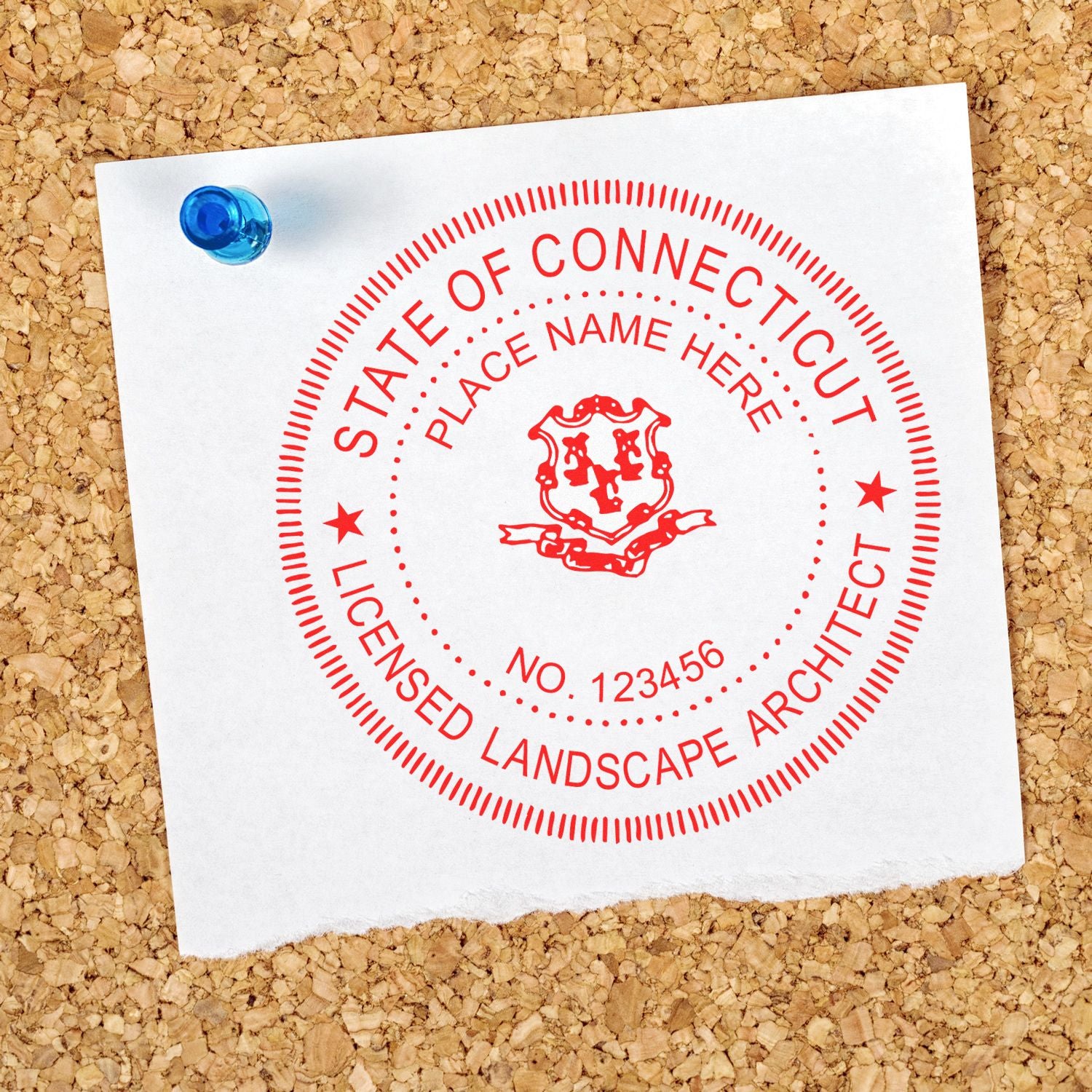 The main image for the Connecticut Landscape Architectural Seal Stamp depicting a sample of the imprint and electronic files